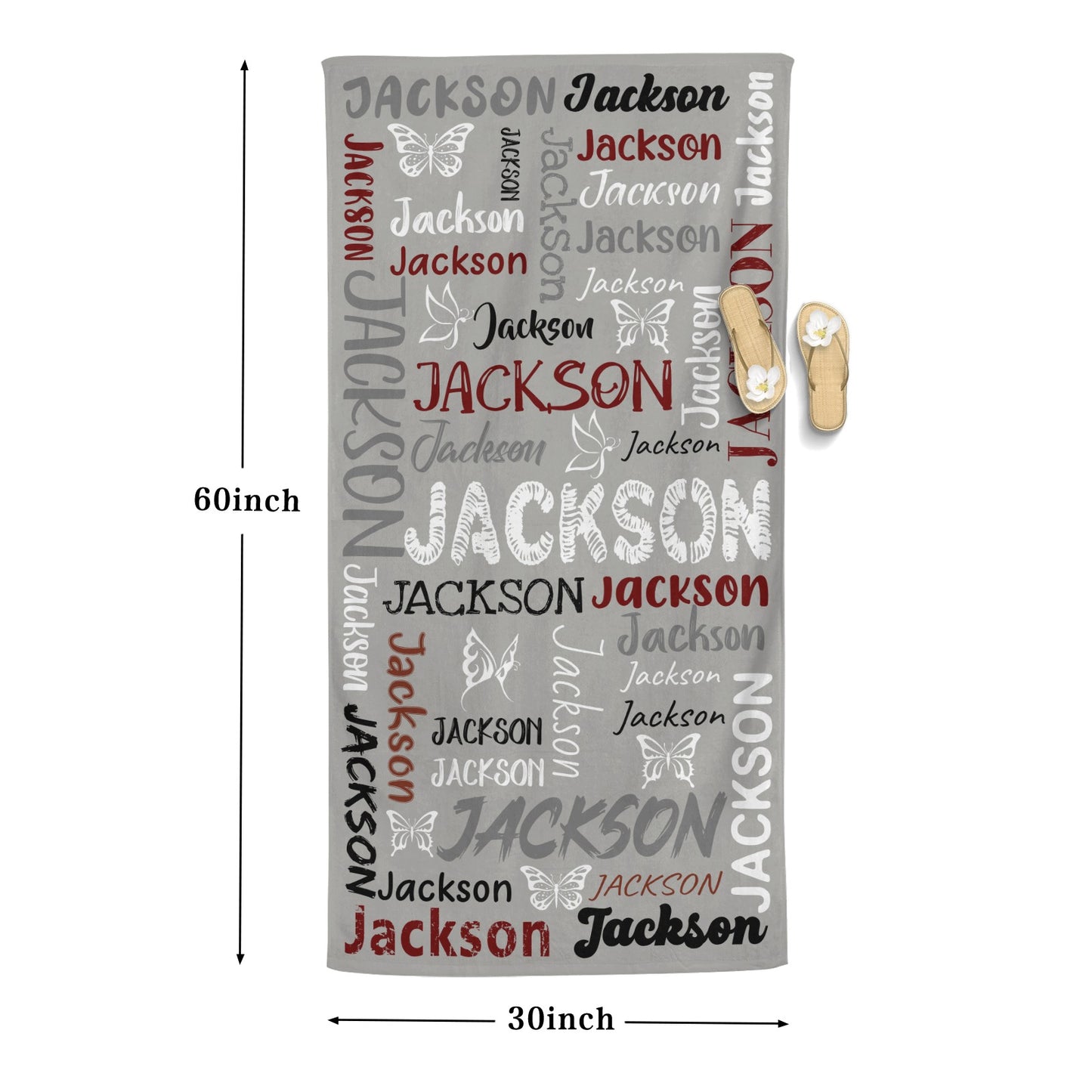 Grey Beach Towel Custom Cotton/Poly Blend Pool Towel - Blue - Personalize with Your Name - Standard Size