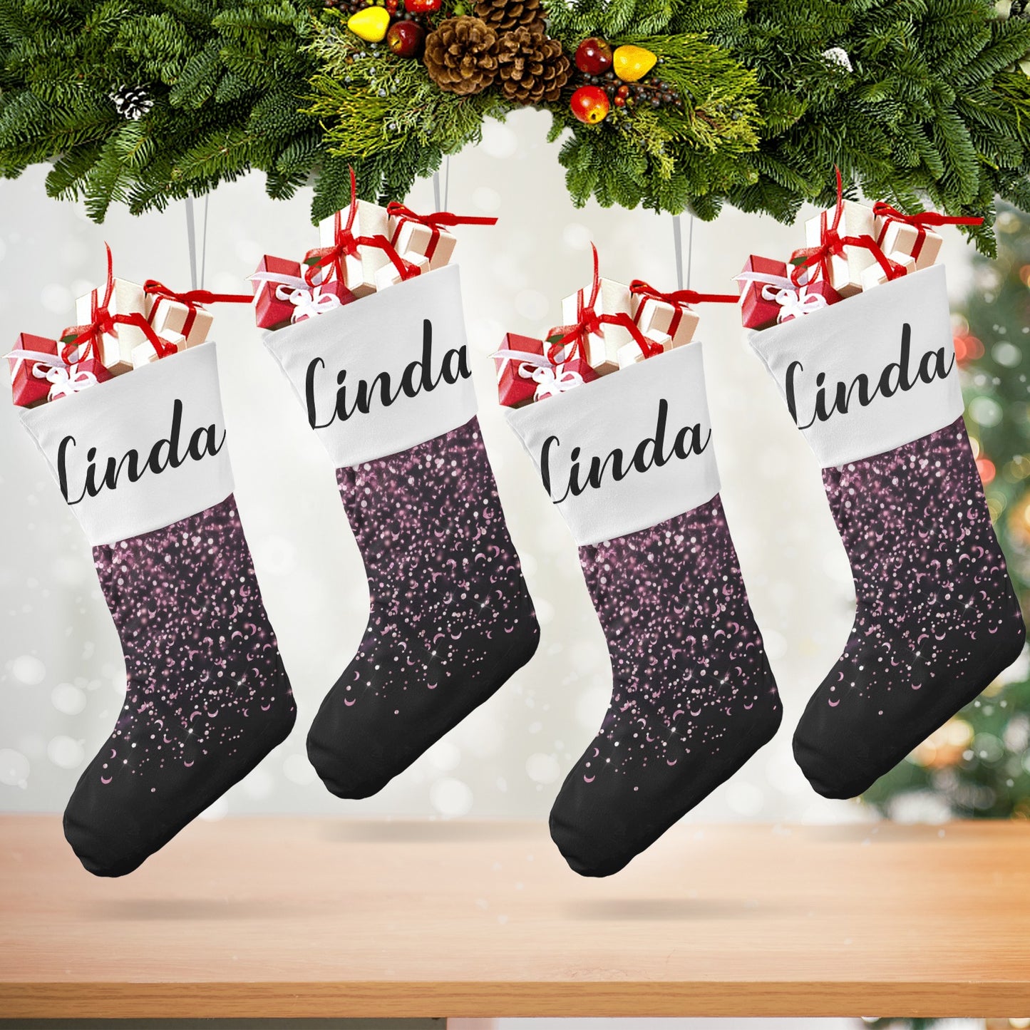 Black Christmas Stocking Custom Name Christmas Socks Gift
