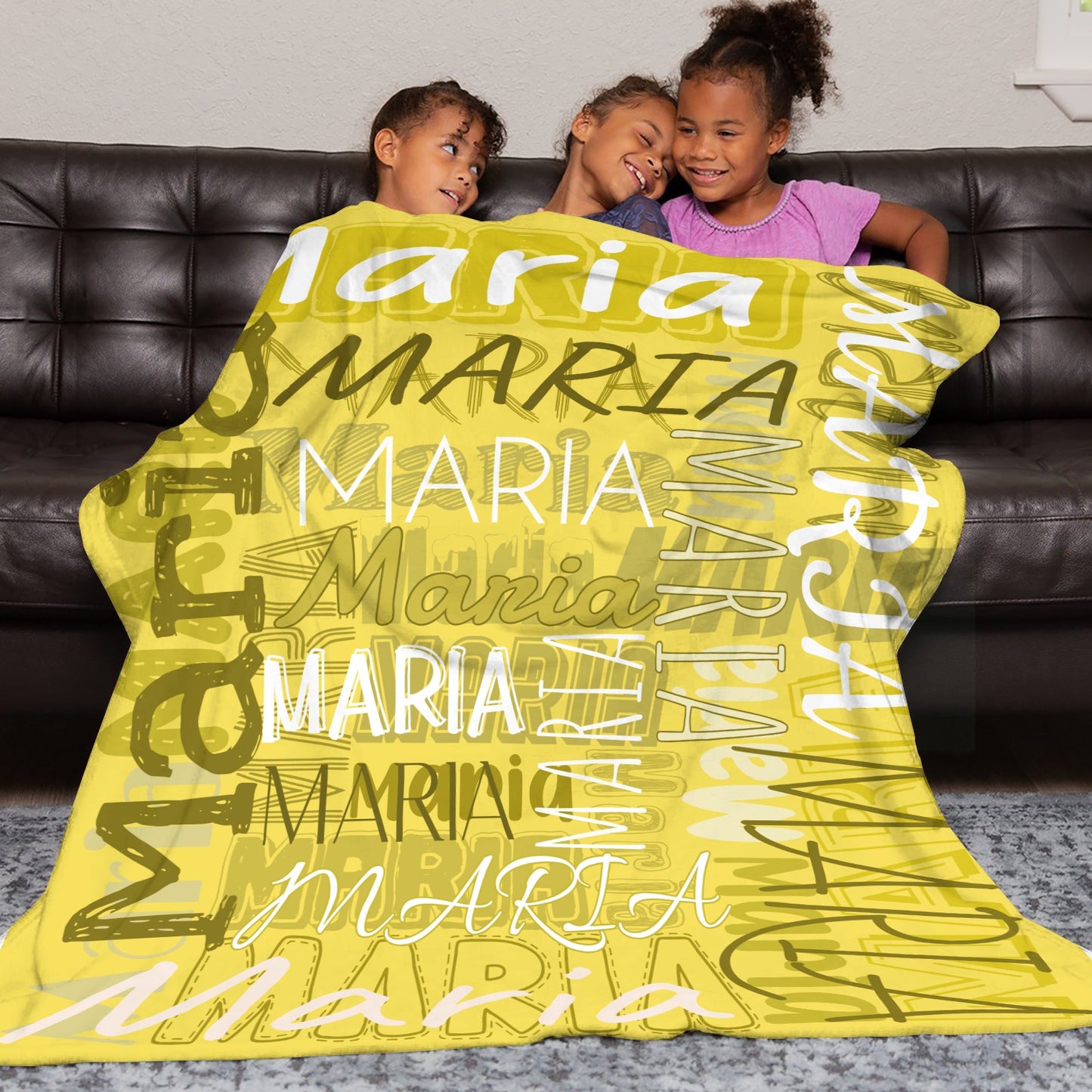 Yellow Flannel Blanket Name Blanket Personalized Blanket for Adult Kids Flannel Customize Throw Blanket Custom