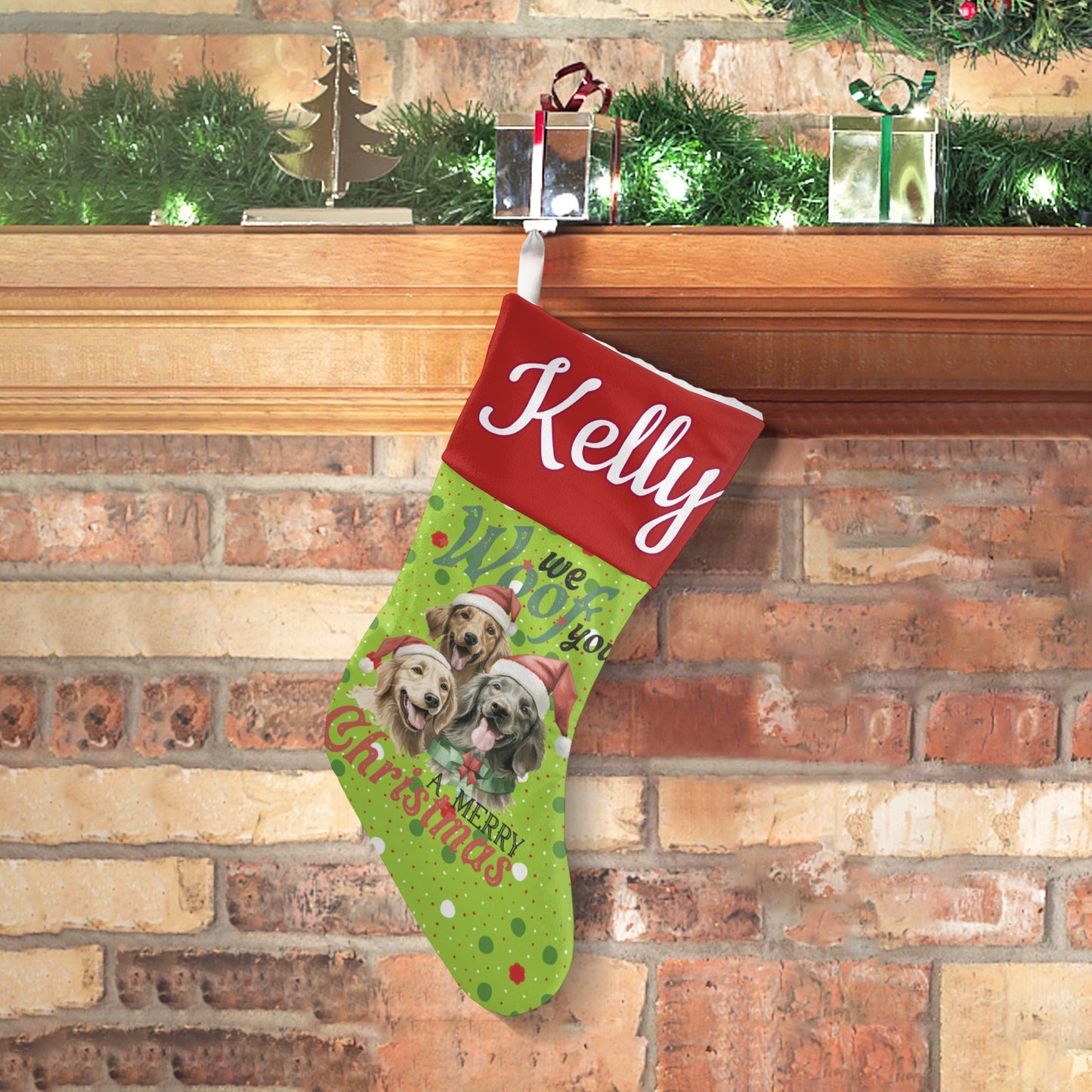 Puppy Dot Flower Christmas Stocking Custom Name Santa Socks Gift
