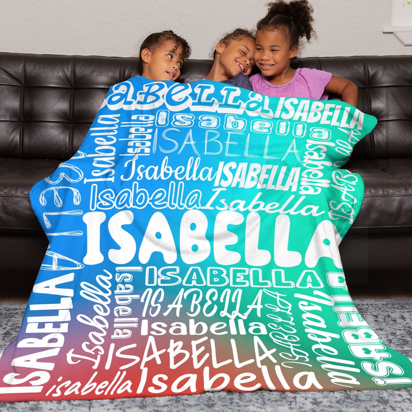 Three Color Gradient Flannel Blanket Name Blanket Personalized Blanket for Adult Kids Flannel Customize Throw Blanket Custom
