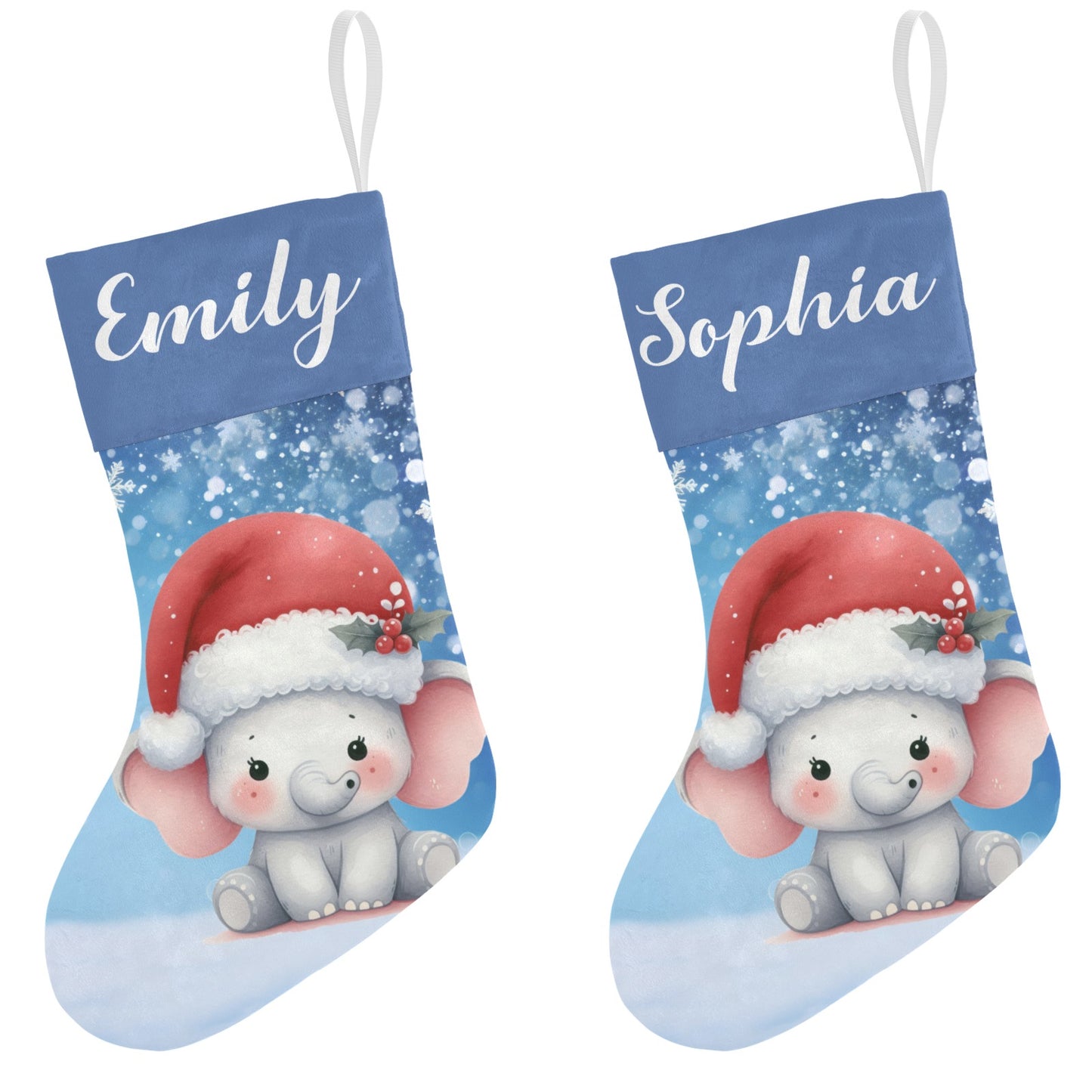 Cute Elephant Christmas Stocking Custom Name Christmas Socks Gift