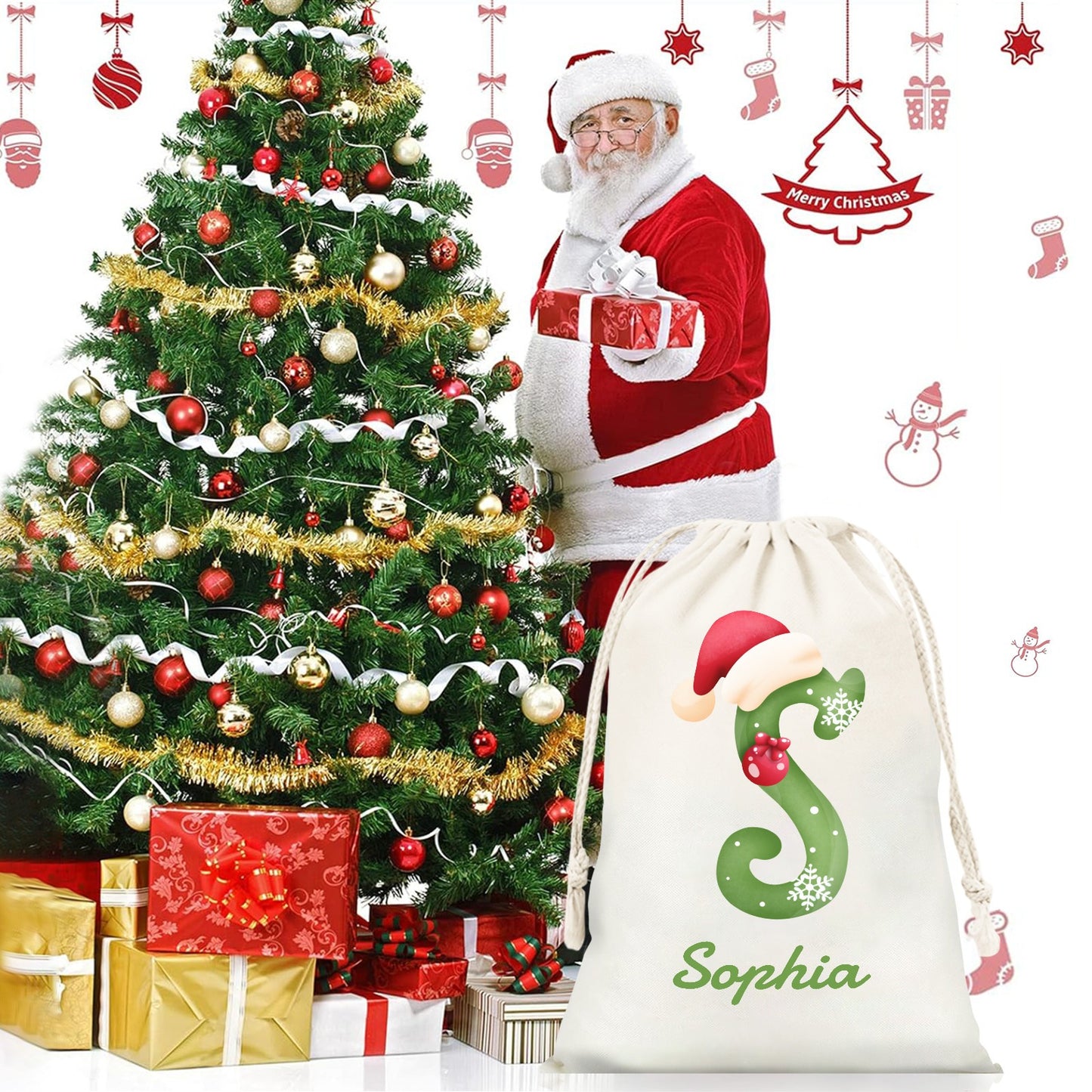 alphabet green Christmas Gift Bag Personalized Christmas Wrapping Gift Bags