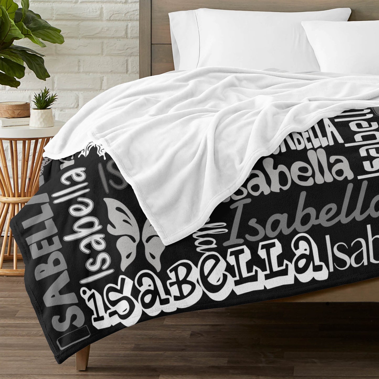 Black Flannel Blanket Name Blanket Personalized Blanket for Adult Kids Flannel Customize Throw Blanket Custom