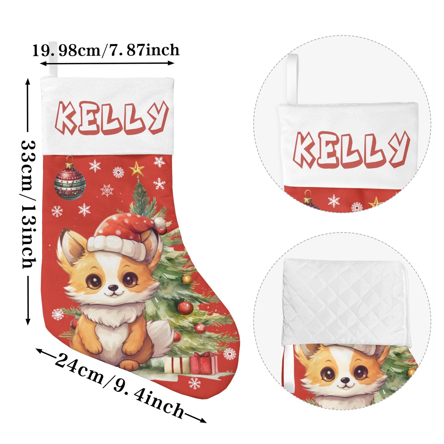 Christmas Fox Christmas Stocking Custom Name Santa Socks Gift
