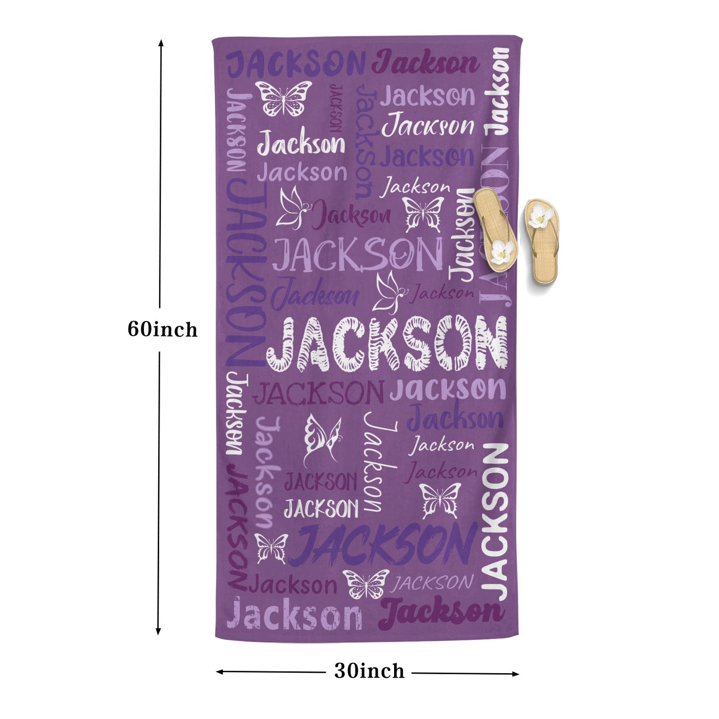 Purple Beach Towel Custom Cotton/Poly Blend Pool Towel - Blue - Personalize with Your Name - Standard Size