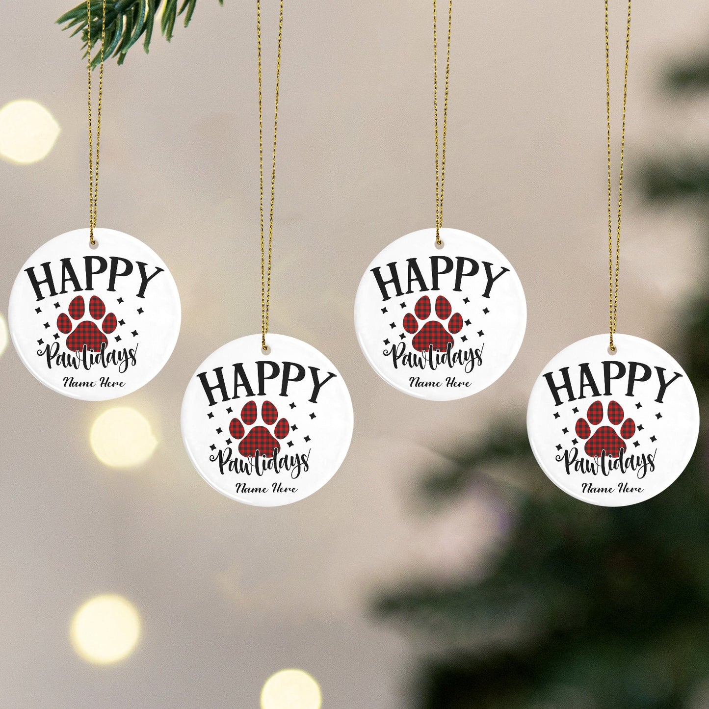 Happy Pawlidays Christmas Ornaments Custom Name Santa Gift