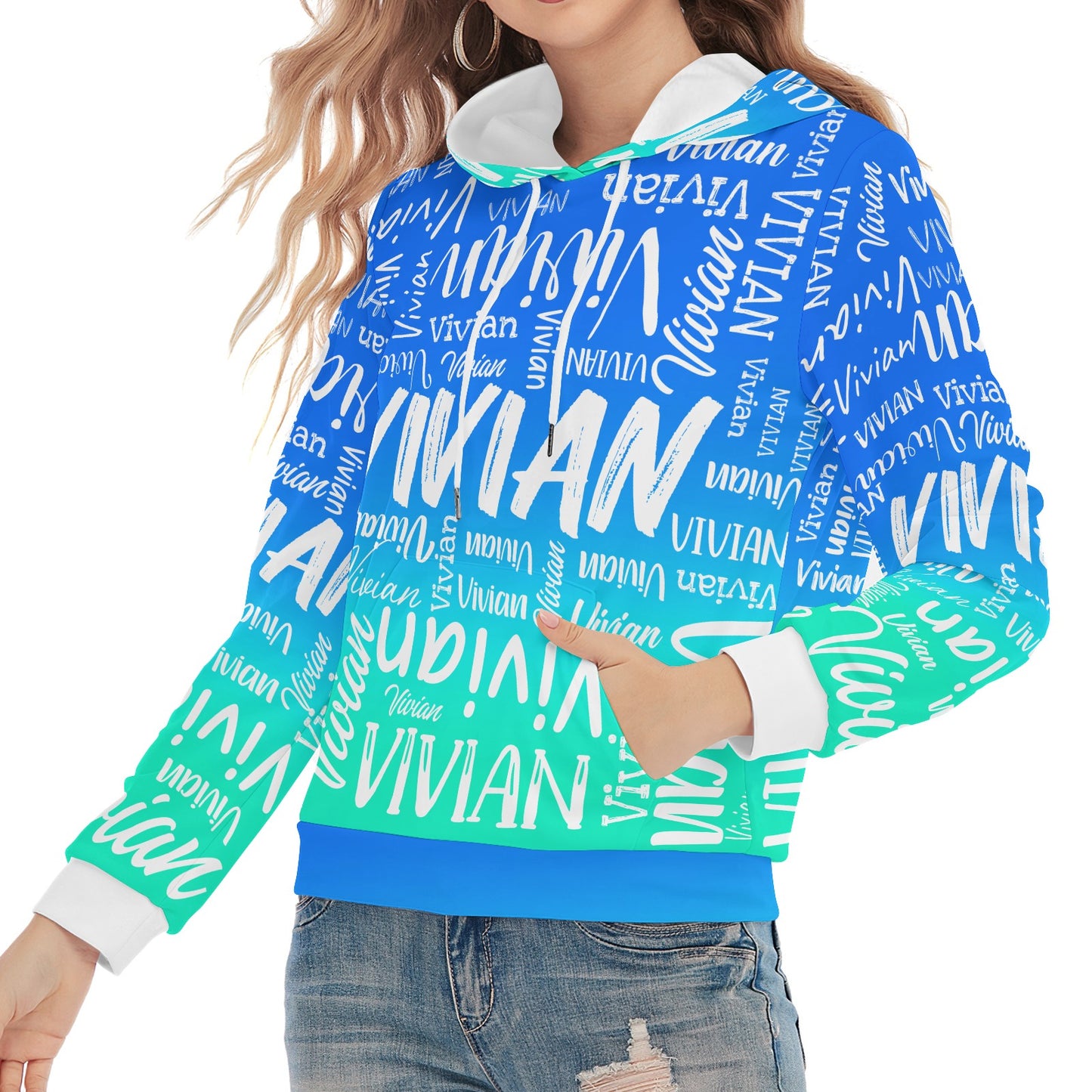 Blue Green Unisex Heavy Blend Hoodie Customized Hooded Sweatshirt with Name Women and Girl