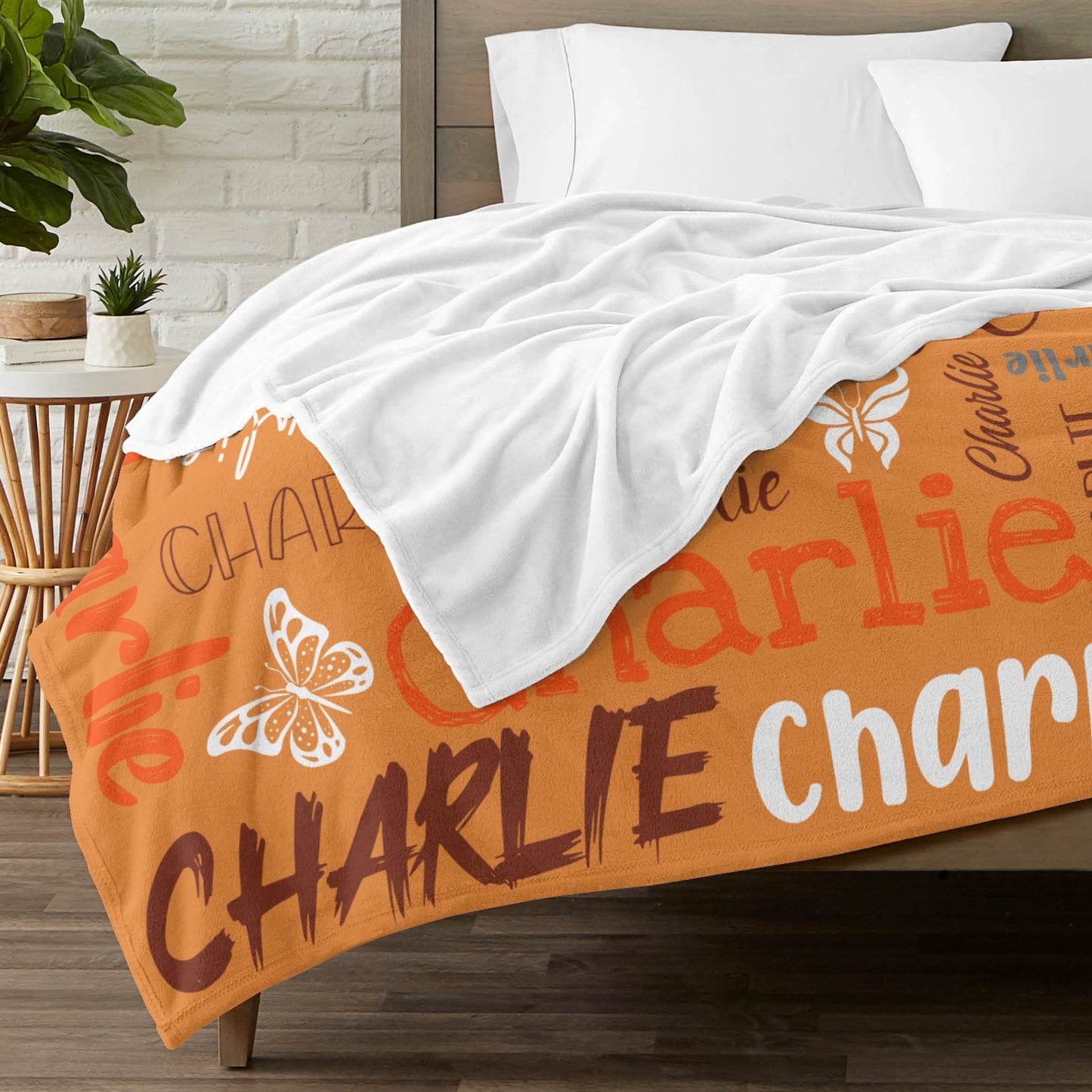 Orange Flannel Blanket Custom Name Blanket Gift for Men Women