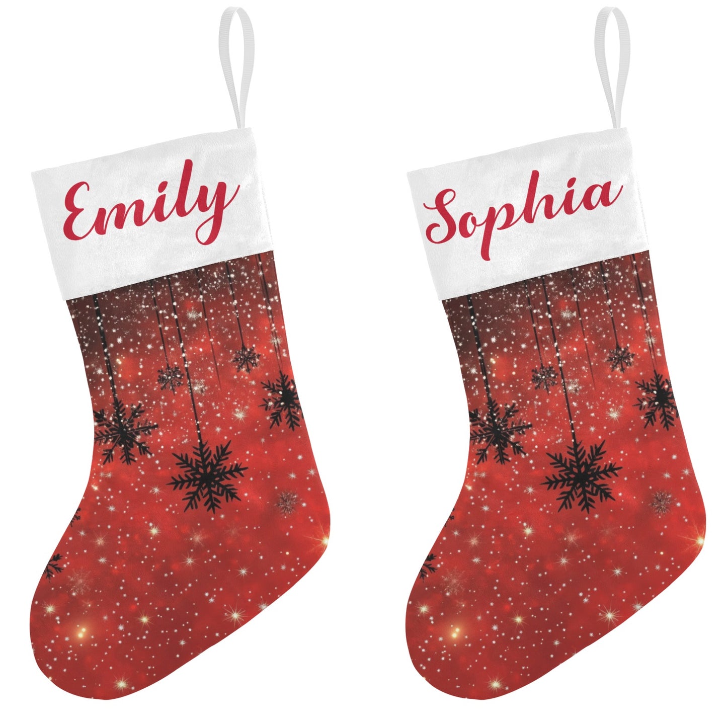 Snowflakes Red Christmas Stocking Custom Name Christmas Socks Gift