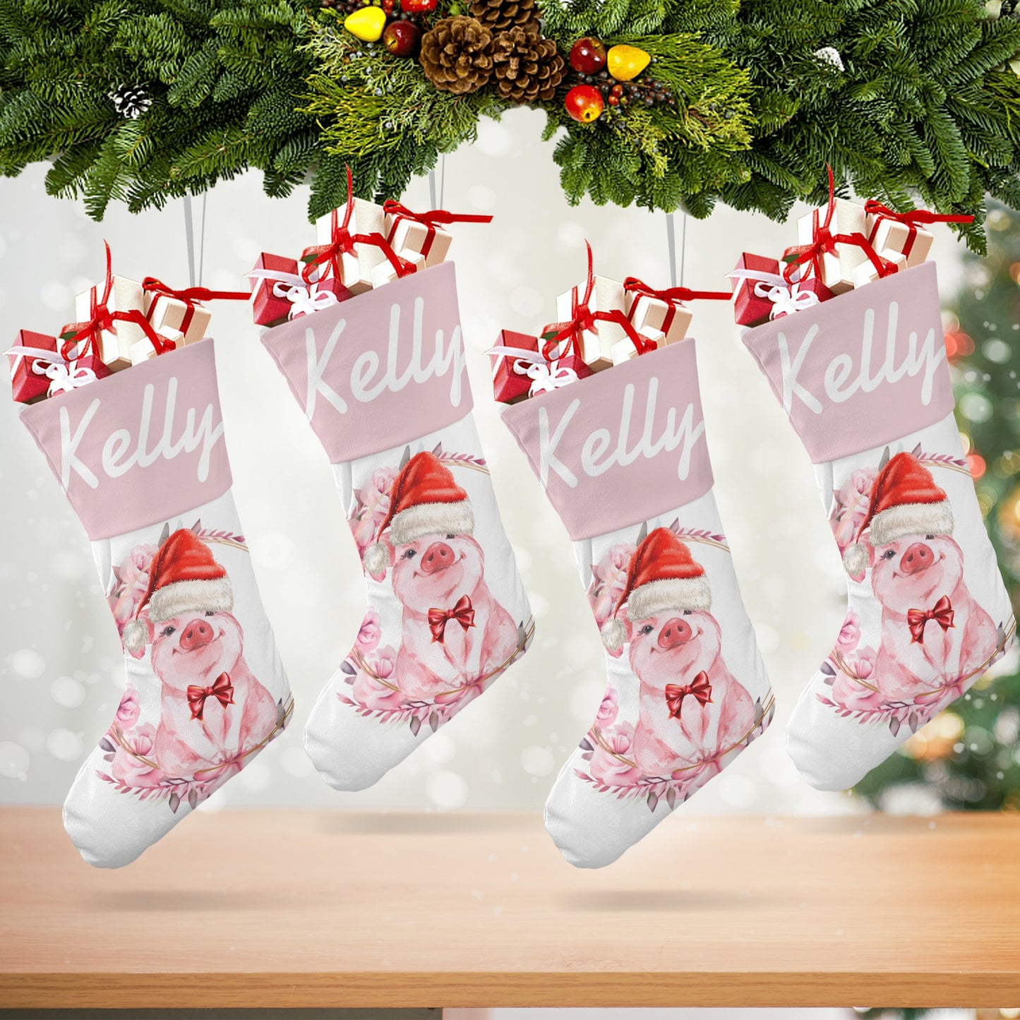 Pig Pink Christmas Stocking Custom Name Santa Socks Gift