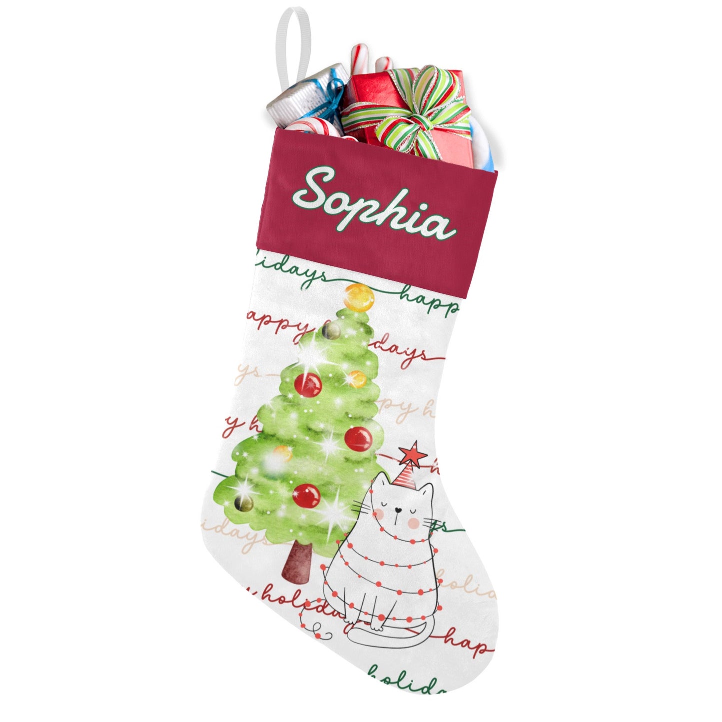 Christmas Cat Christmas Stocking Custom Name Santa Socks Gift