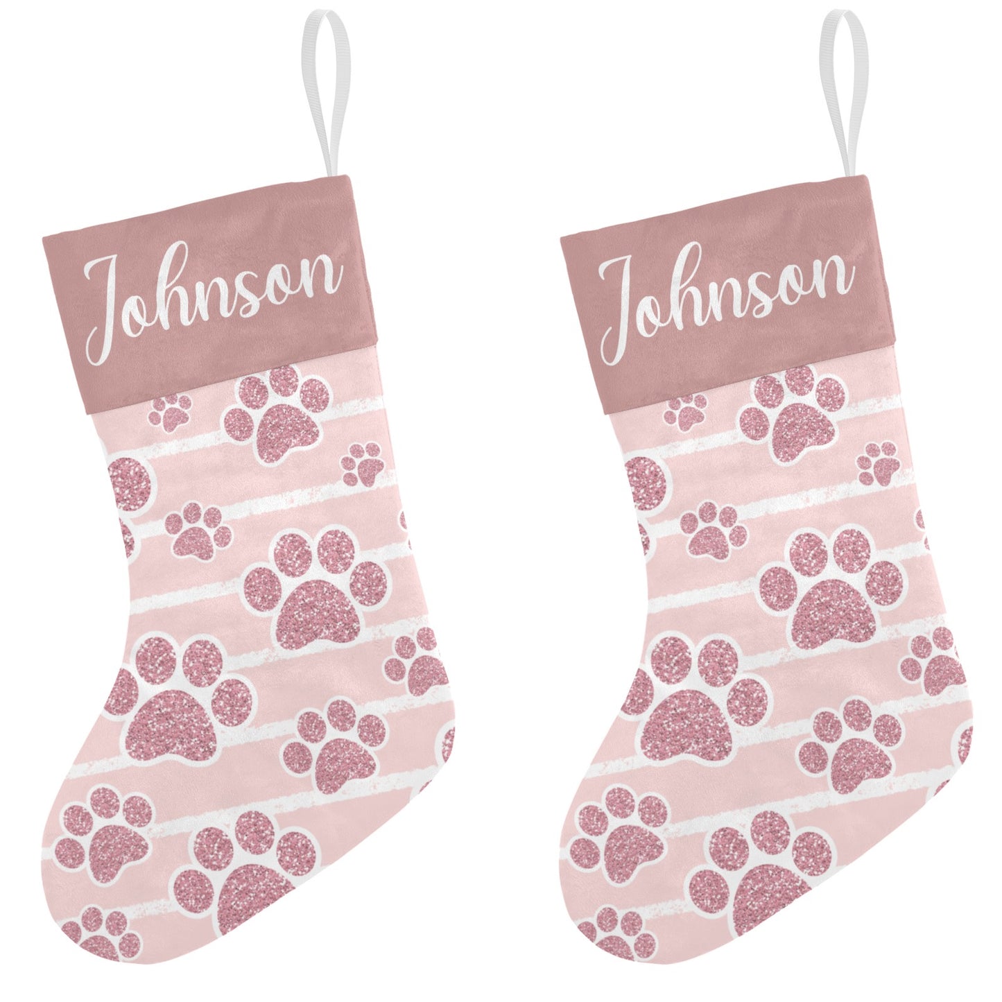 Pink Dog Paw Christmas Stocking Custom Name Christmas Socks Gift