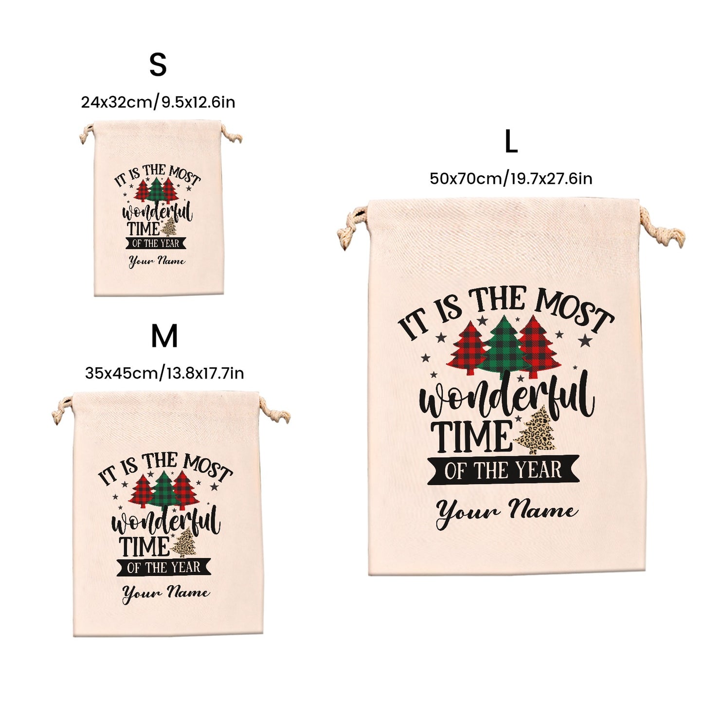 Tree Plaid Christmas Gift Bag Custom Santa Gift Bags your Name