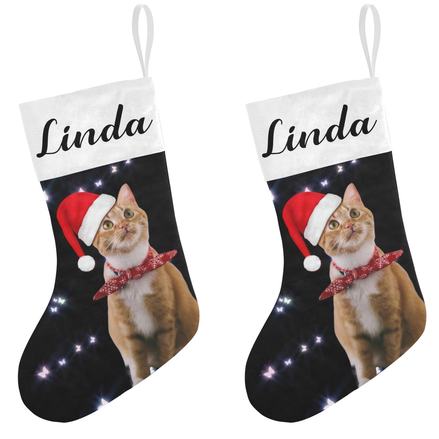 Butterfly Cat Christmas Stocking Custom Name Christmas Socks Gift