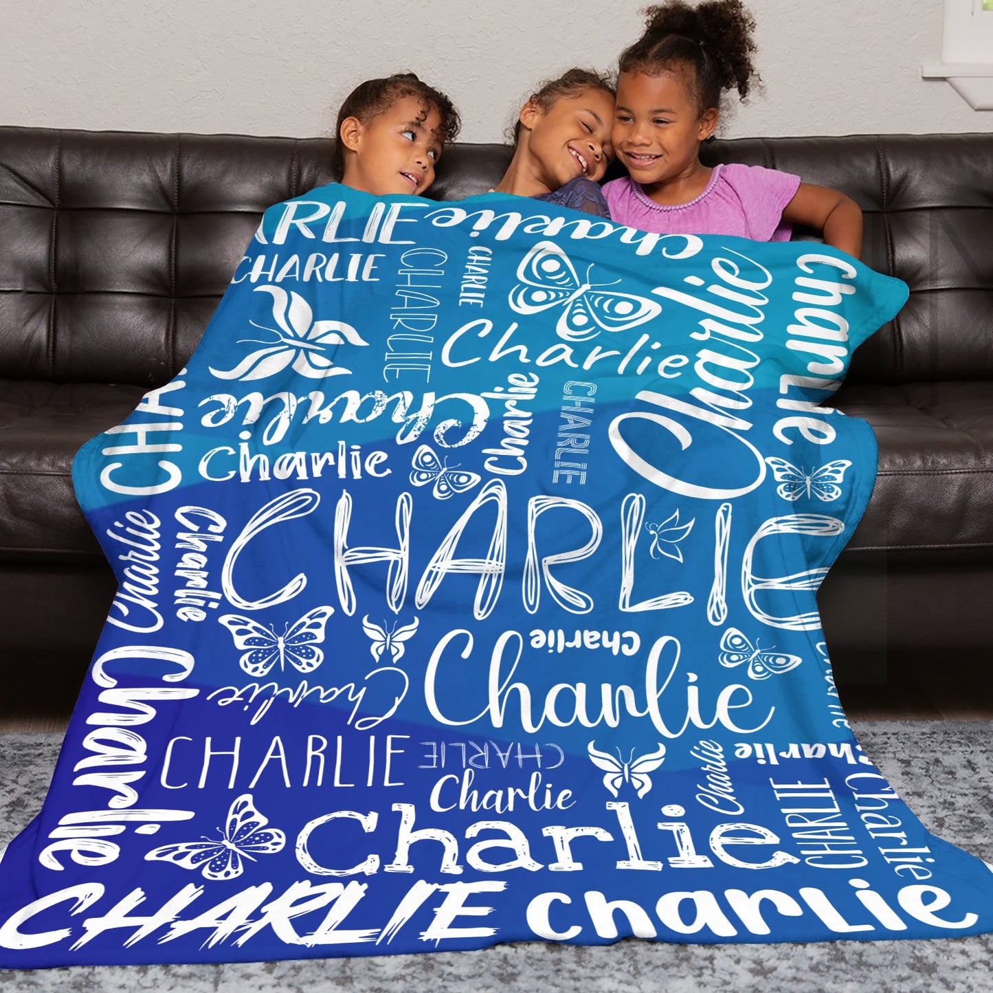 Navy Blue Flannel Blanket Custom Name Blanket Gift for Men Women