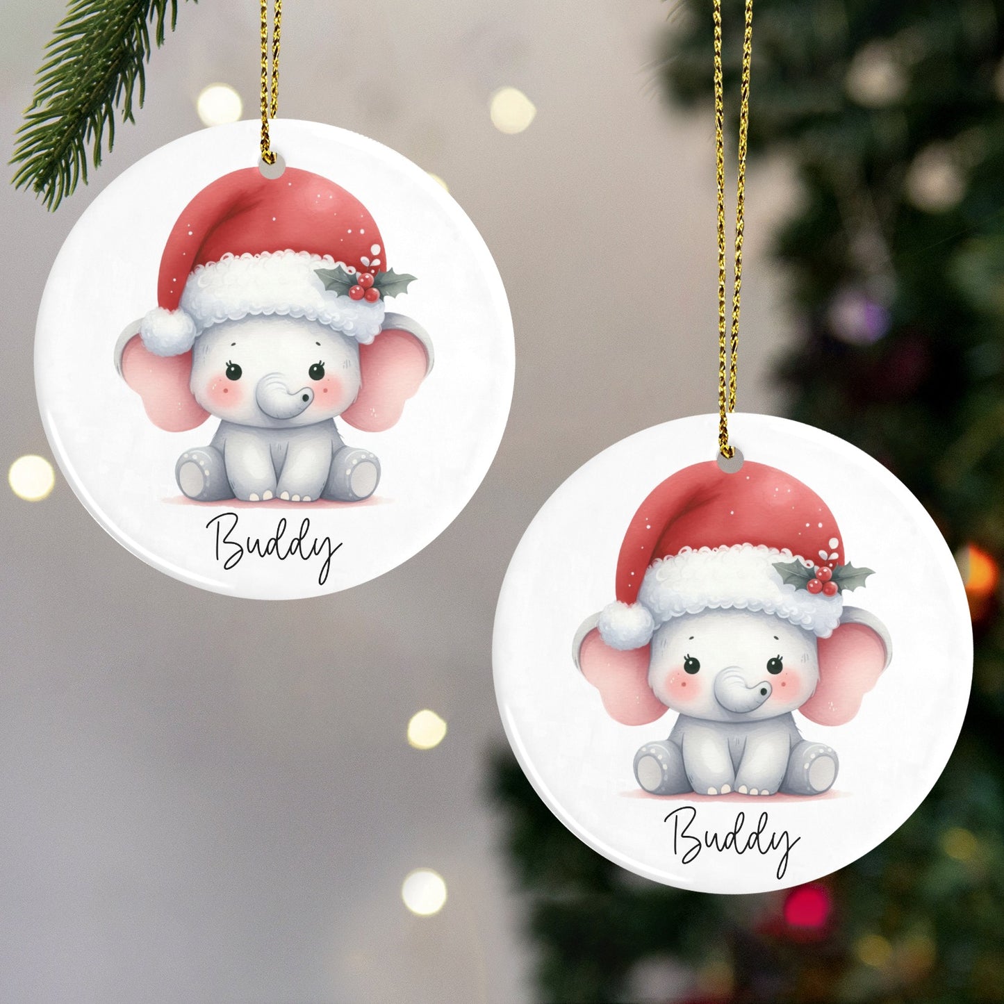 Christmas Elephant Christmas Ornaments Custom Name Santa Gift