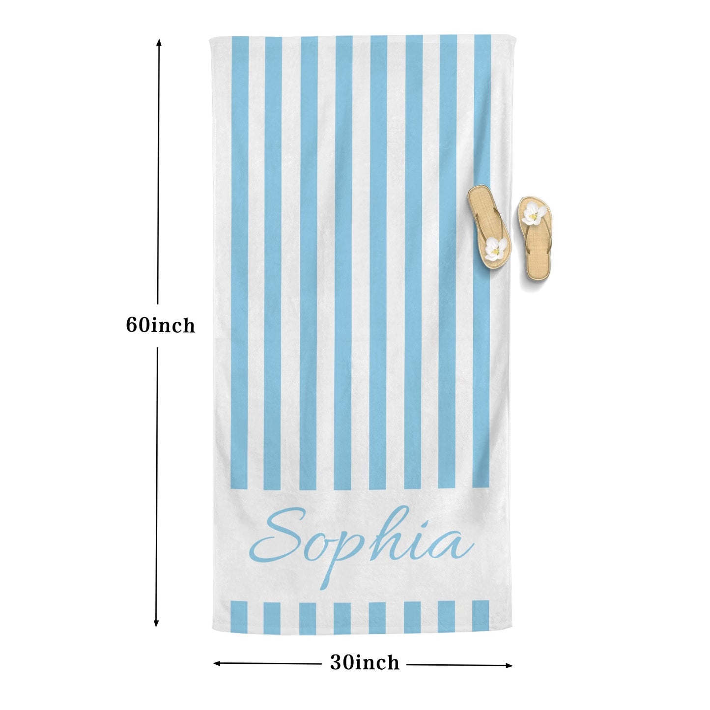 Blue Stripe Beach Towel Custom Cotton/Poly Blend Pool Towel - Blue - Personalize with Your Name - Standard Size