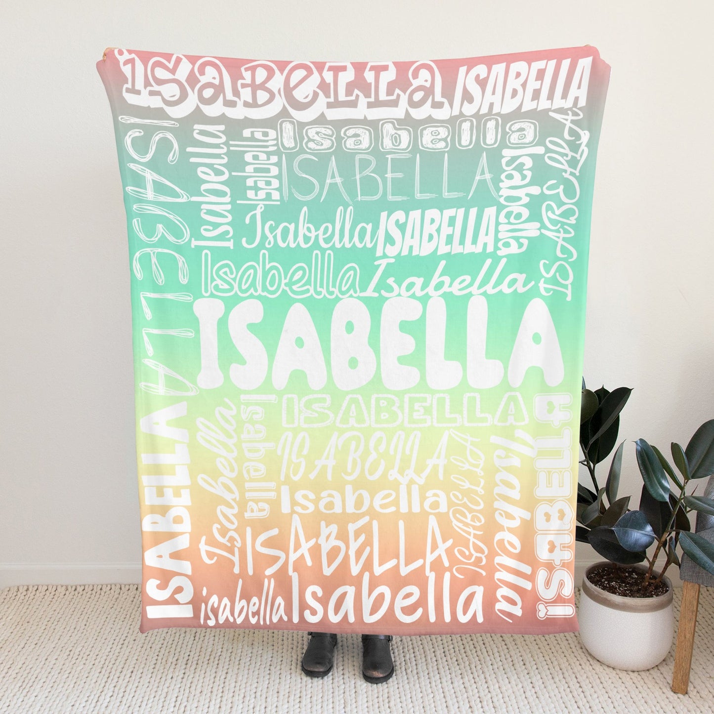 Green Gradient Flannel Blanket Name Blanket Personalized Blanket for Adult Kids Flannel Customize Throw Blanket Custom