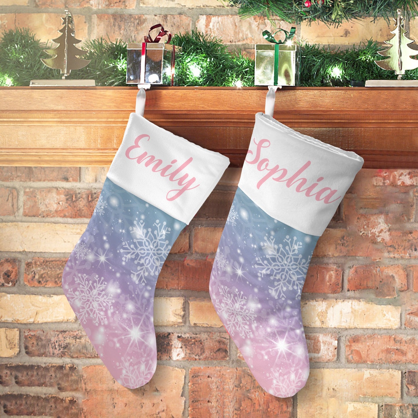 Snowflakes Christmas Stocking Custom Name Christmas Socks Gift