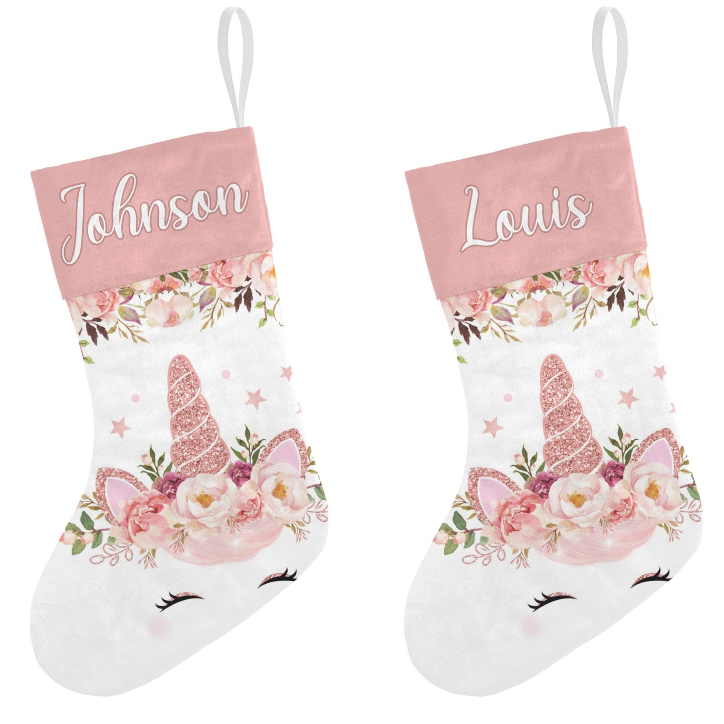 Unicorn Floral Christmas Stocking Custom Name Christmas Socks Gift