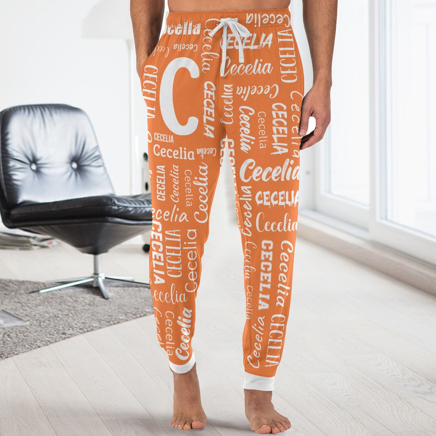 Monogram Orange Men S Pajama Pants Personalized Funny Sleepwear Pants Customized Pj Trousers Gifts for Him