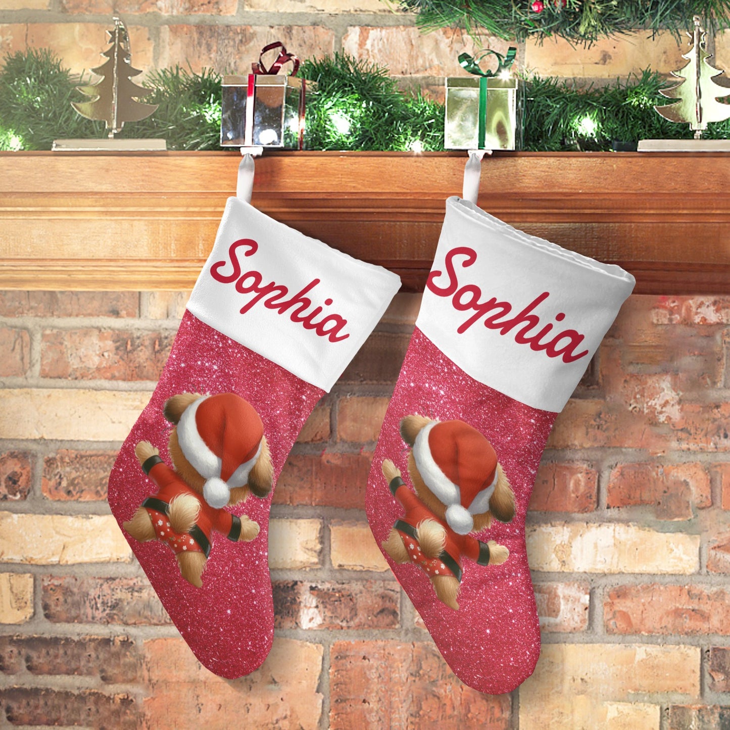 Dog Red Christmas Stocking Custom Name Santa Socks Gift