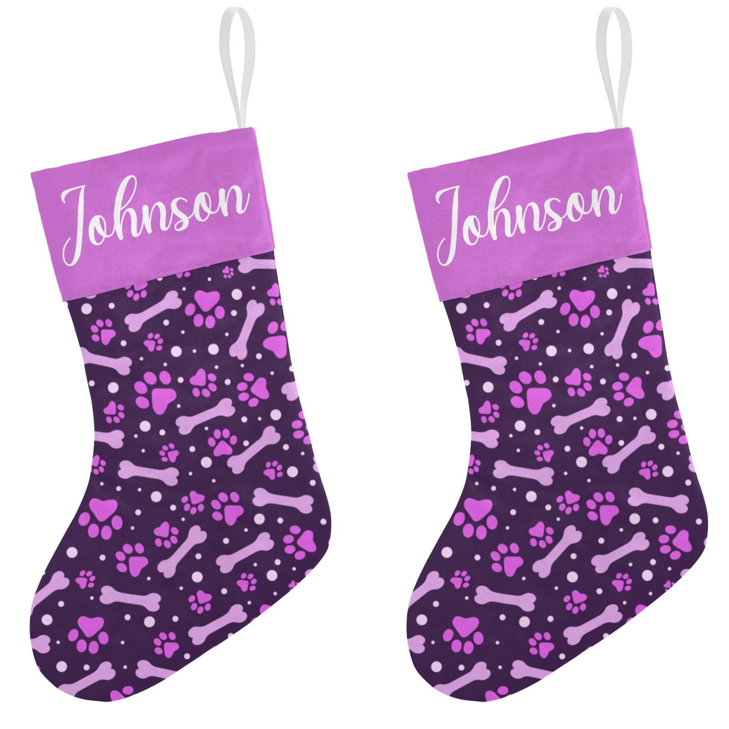 Dog Paw Purple Christmas Stocking Custom Name Christmas Socks Gift