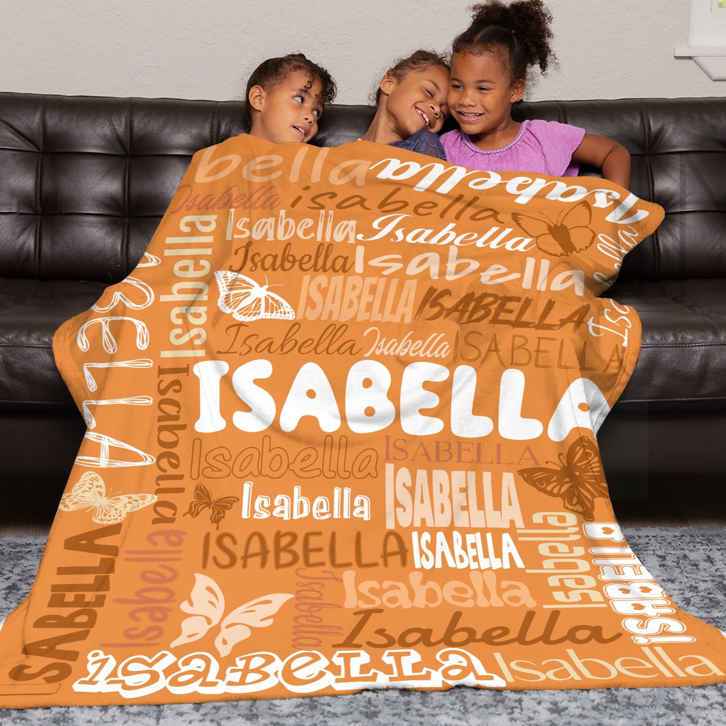 Orange Flannel Blanket Name Blanket Personalized Blanket for Adult Kids Flannel Customize Throw Blanket Custom