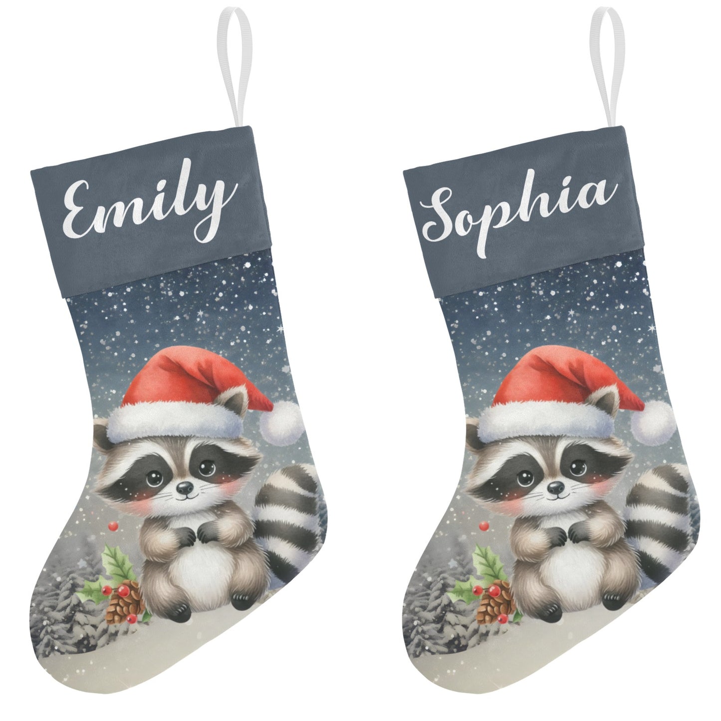 Raccoon Christmas Stocking Custom Name Christmas Socks Gift
