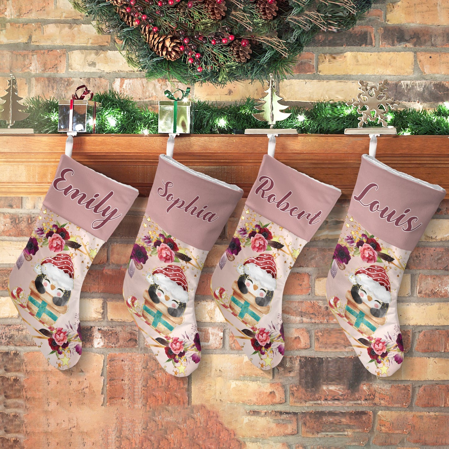 Penguin Christmas Stocking Custom Name Christmas Socks Gift
