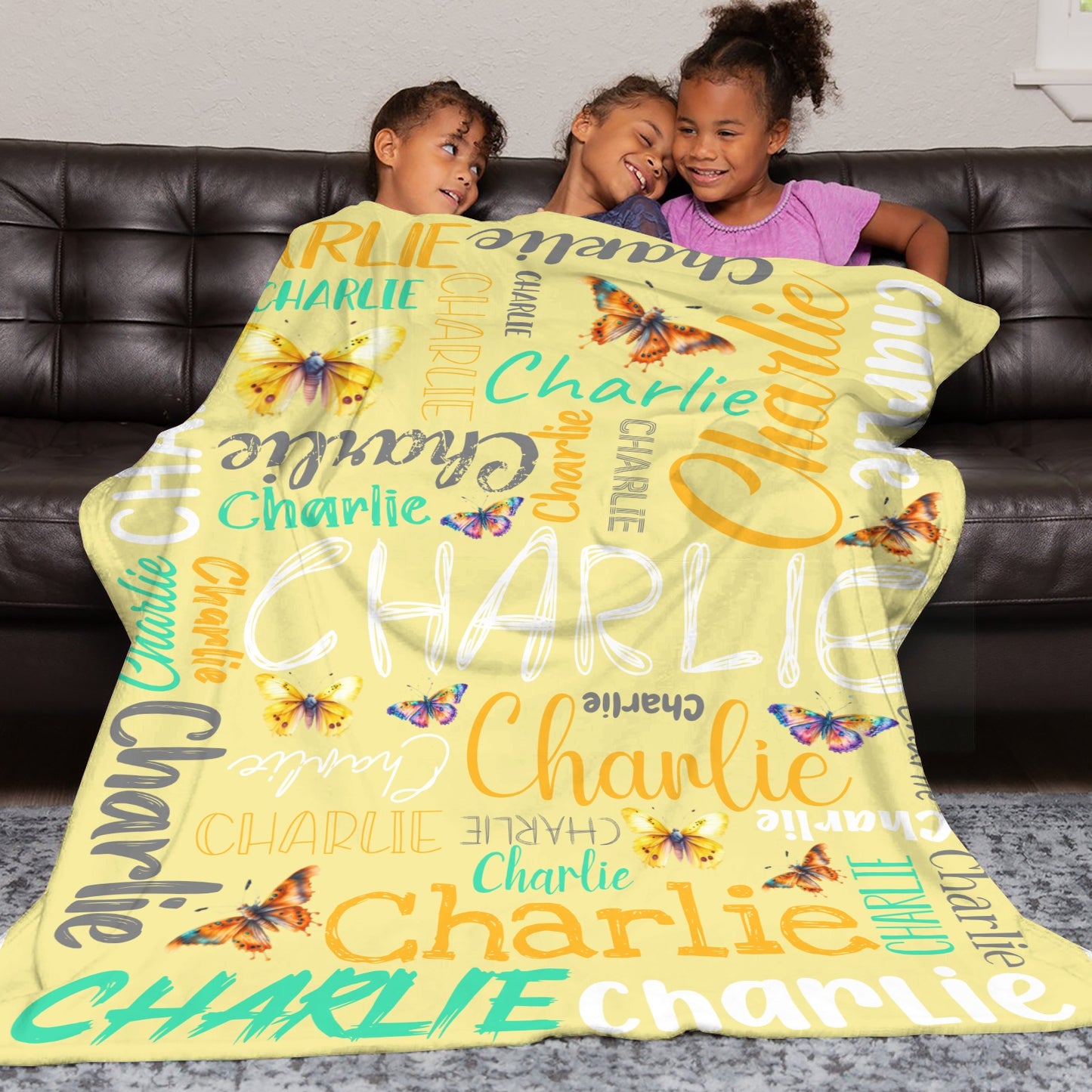 Yellow Flannel Blanket Custom Name Blanket Gift for Men Women