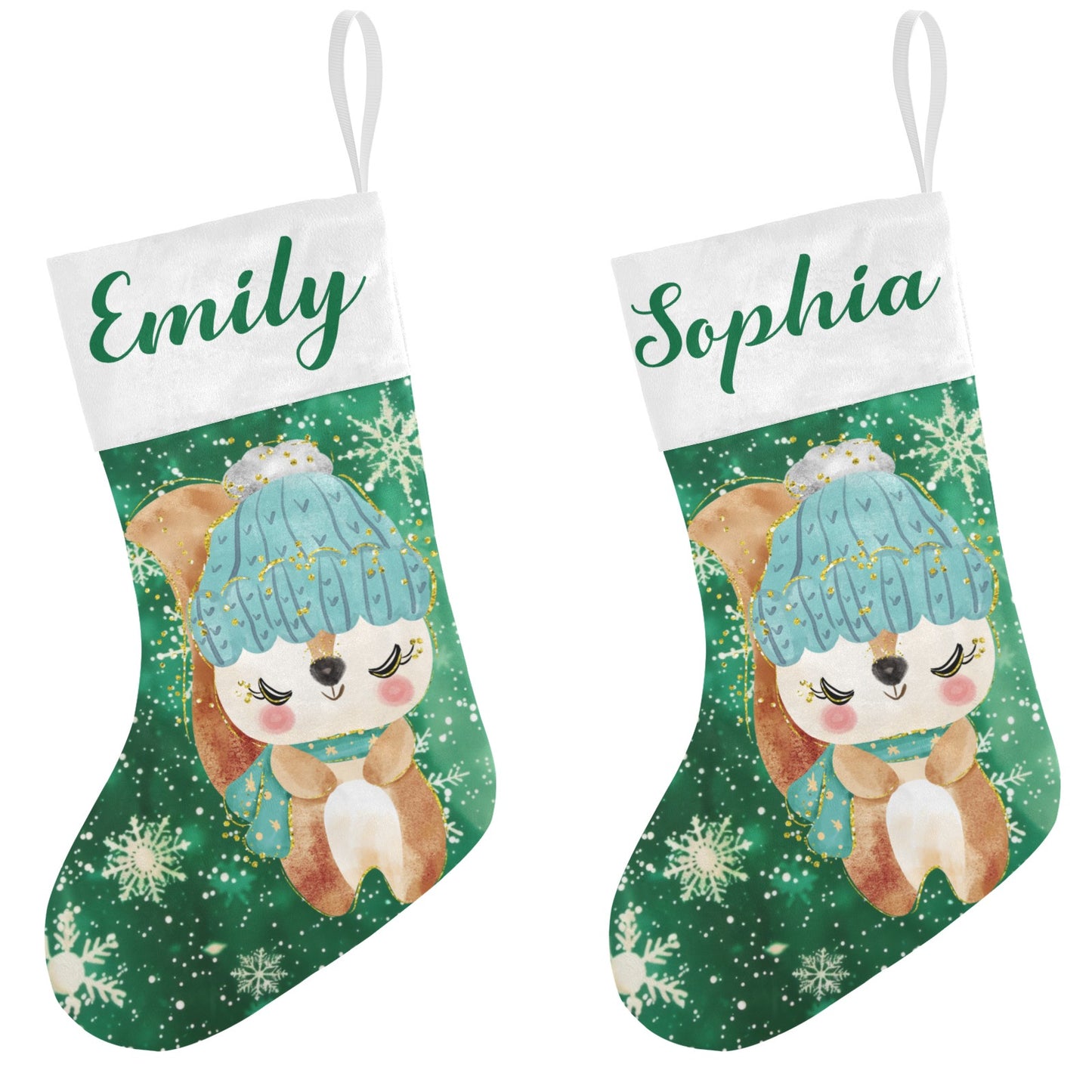Snowflake Fox Christmas Stocking Custom Name Christmas Socks Gift