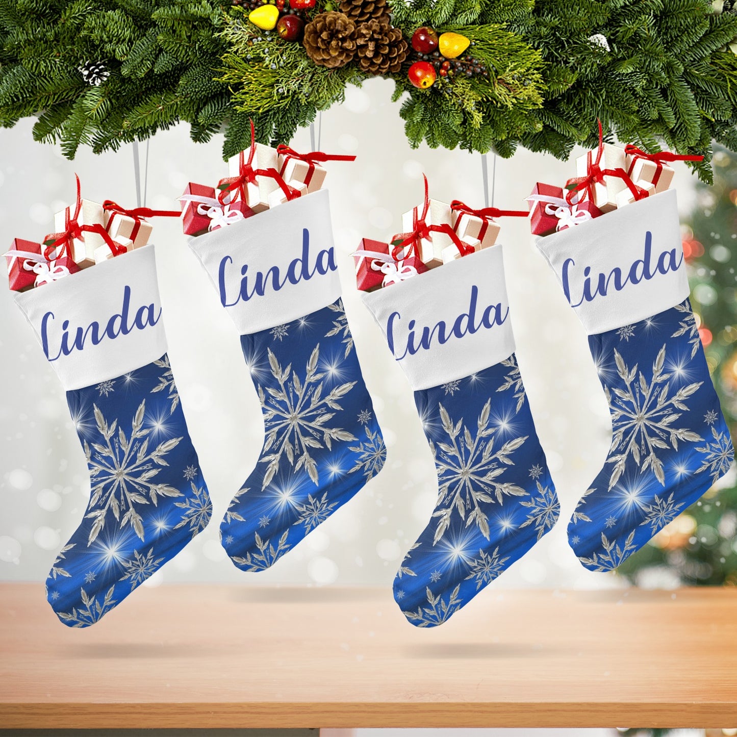 Blue Snowflakes Christmas Stocking Custom Name Christmas Socks Gift