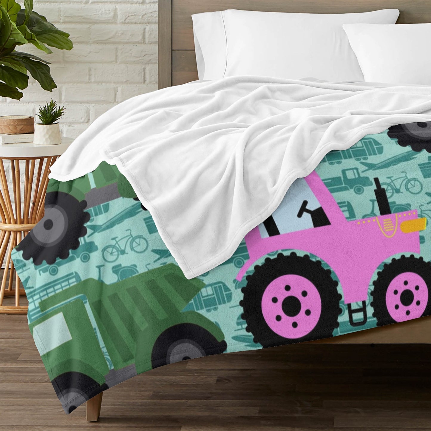 Truck Tractor Flannel Blanket Custom Name Blanket Gift for Men Women