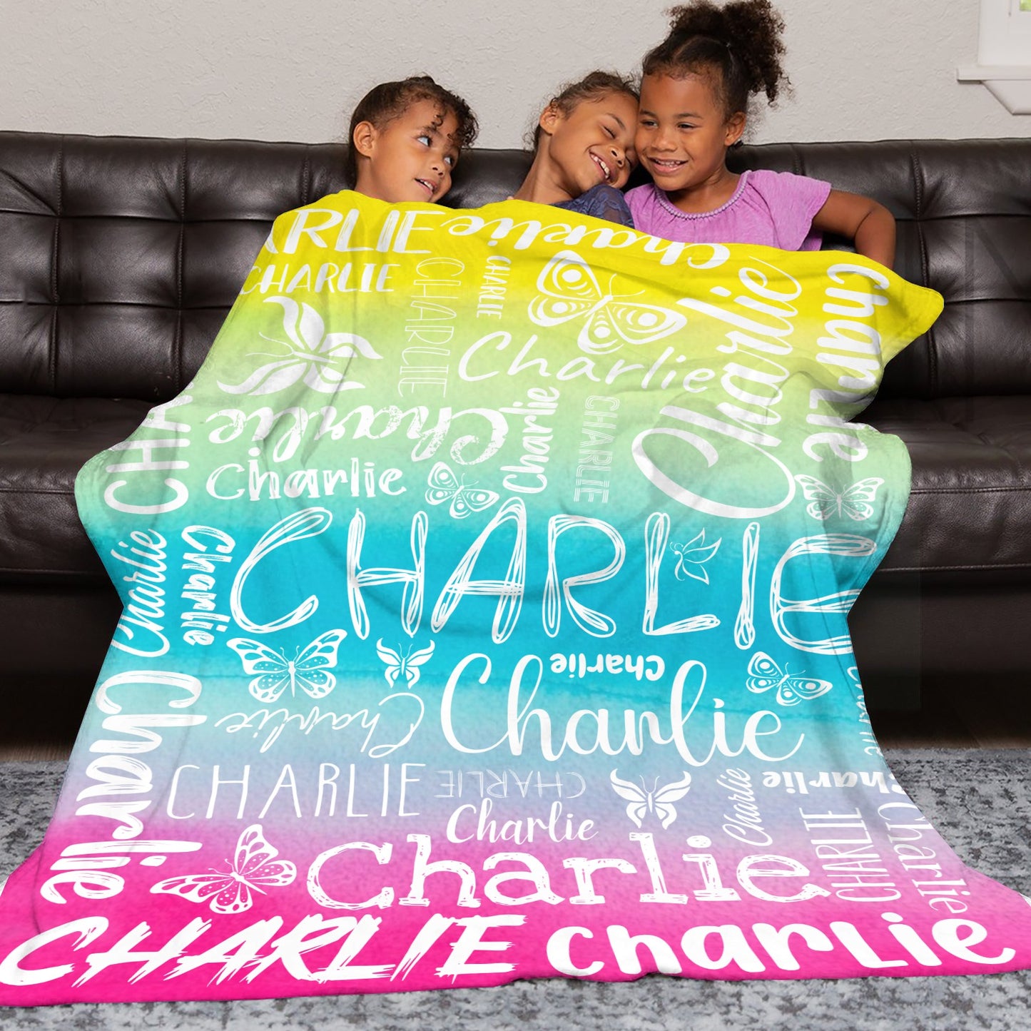 Gradient Color Flannel Blanket Custom Name Blanket Gift for Men Women