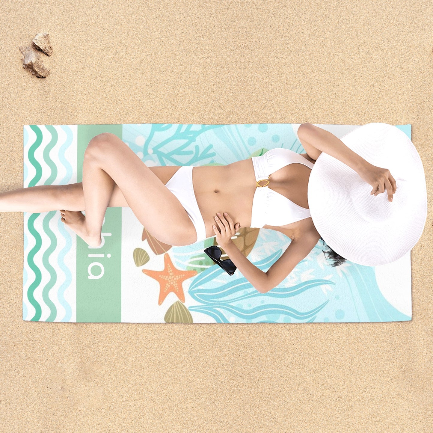 Turtle Beach Towel Custom Cotton/Poly Blend Pool Towel - Blue - Personalize with Your Name - Standard Size