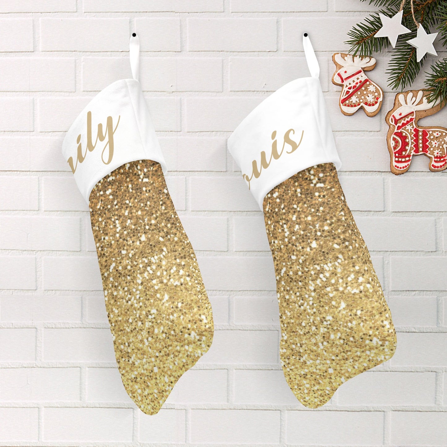 Gold Glitter Christmas Stocking Custom Name Christmas Socks Gift