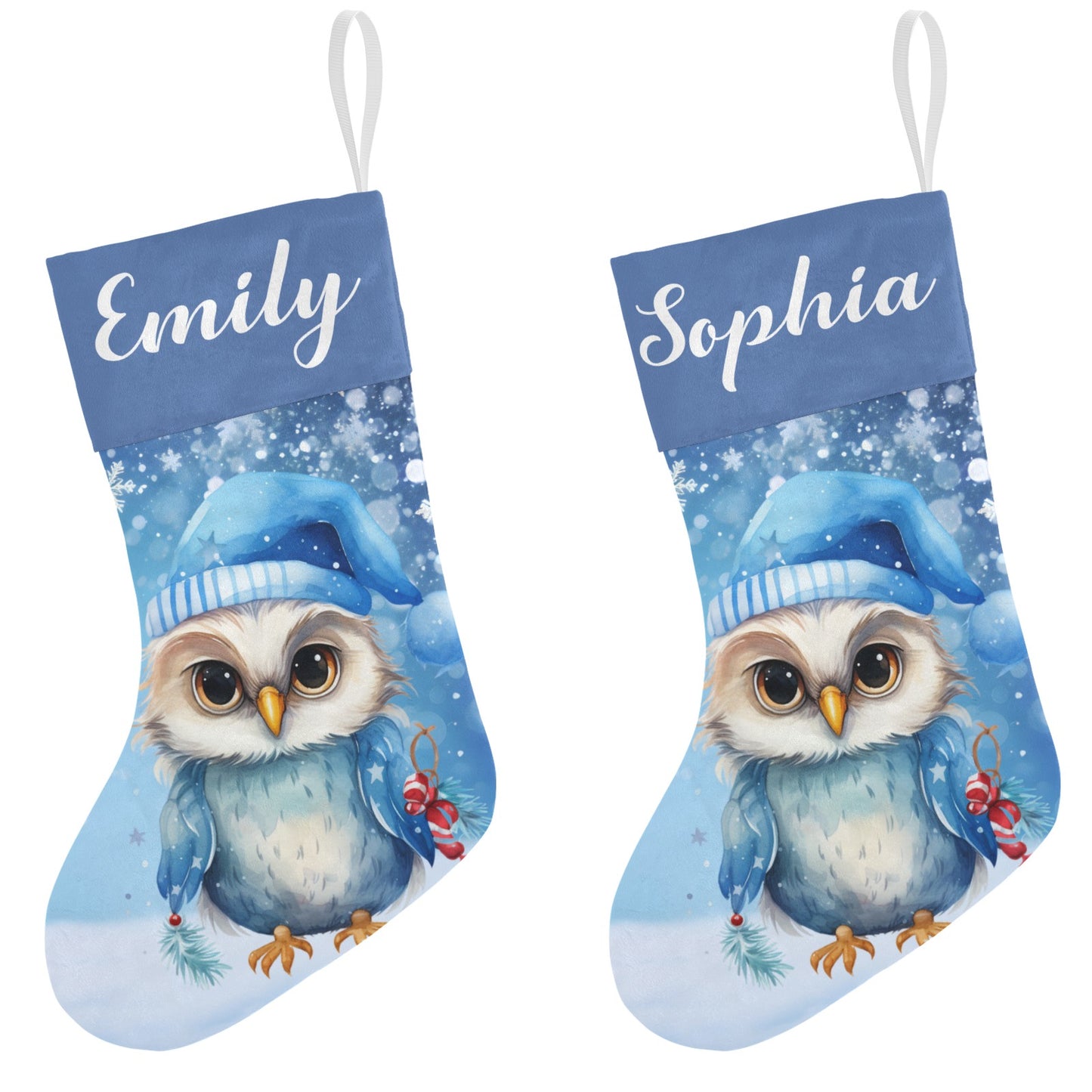 Owl Blue Christmas Stocking Custom Name Christmas Socks Gift