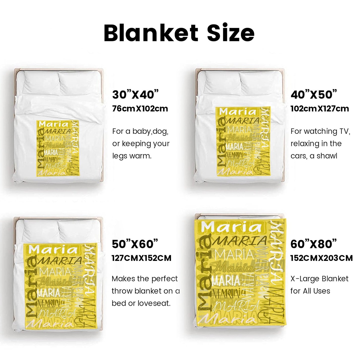 Yellow Flannel Blanket Name Blanket Personalized Blanket for Adult Kids Flannel Customize Throw Blanket Custom