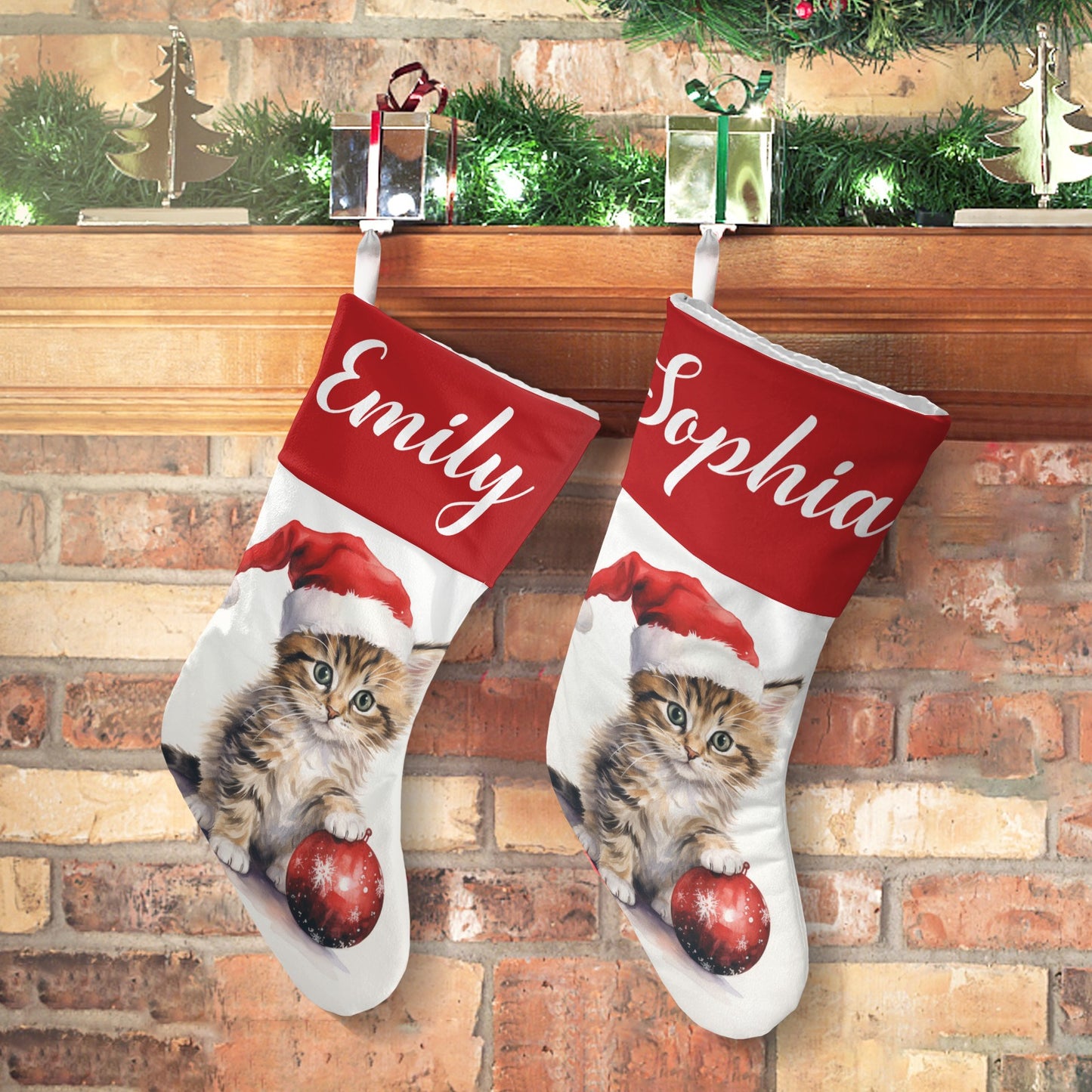 Christmas Cat Christmas Stocking Custom Name Christmas Socks Gift