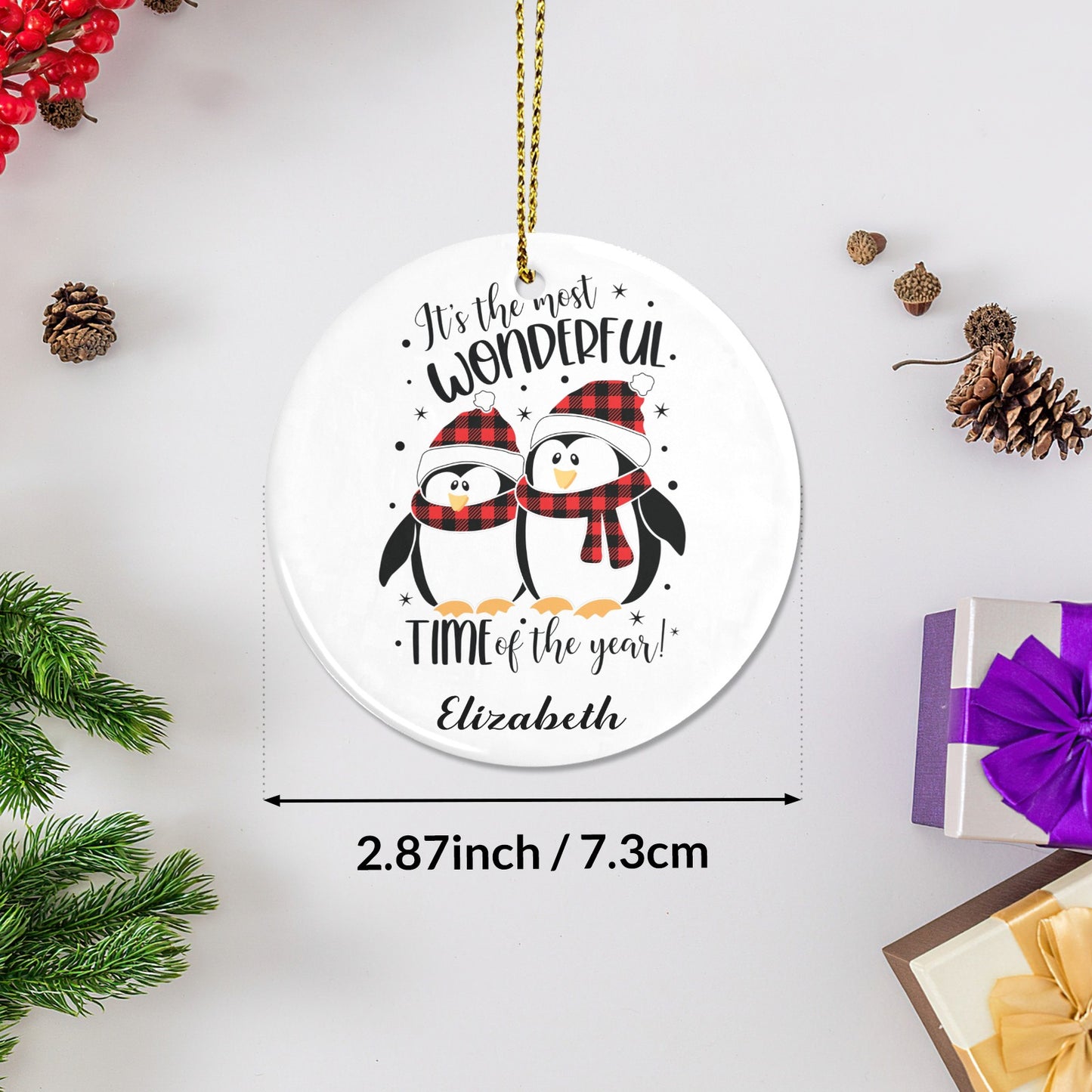 Penguin Christmas Ornaments Custom Name Santa Gift