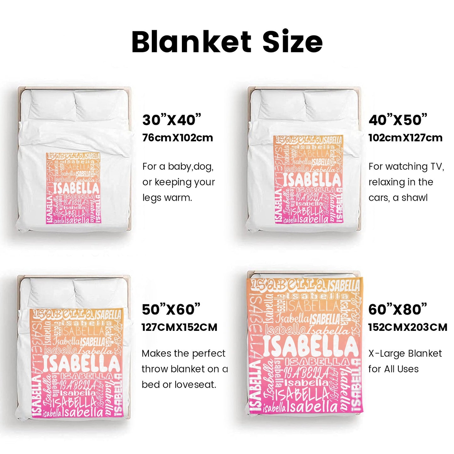 Pink Yellow Gradient Flannel Blanket Name Blanket Personalized Blanket for Adult Kids Flannel Customize Throw Blanket Custom