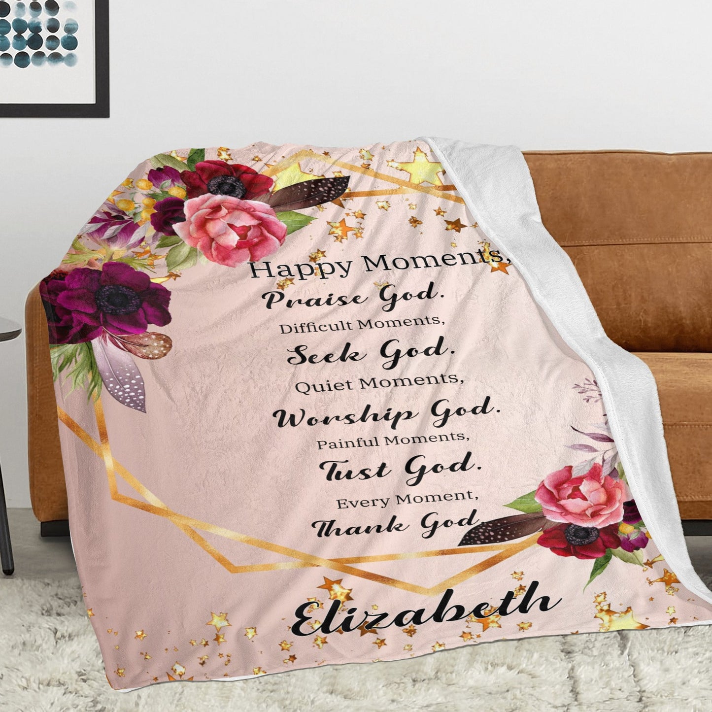 Happy Moments Flannel Blanket Custom Name Blanket Gift for Men Women