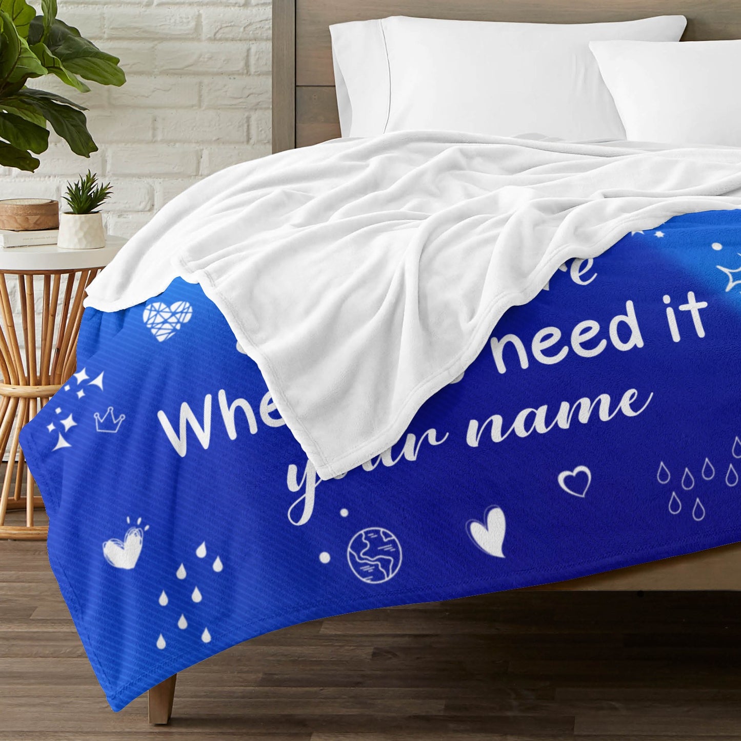 Big Hug Royal blue Flannel Blanket Custom Name Blanket Gift for Men Women