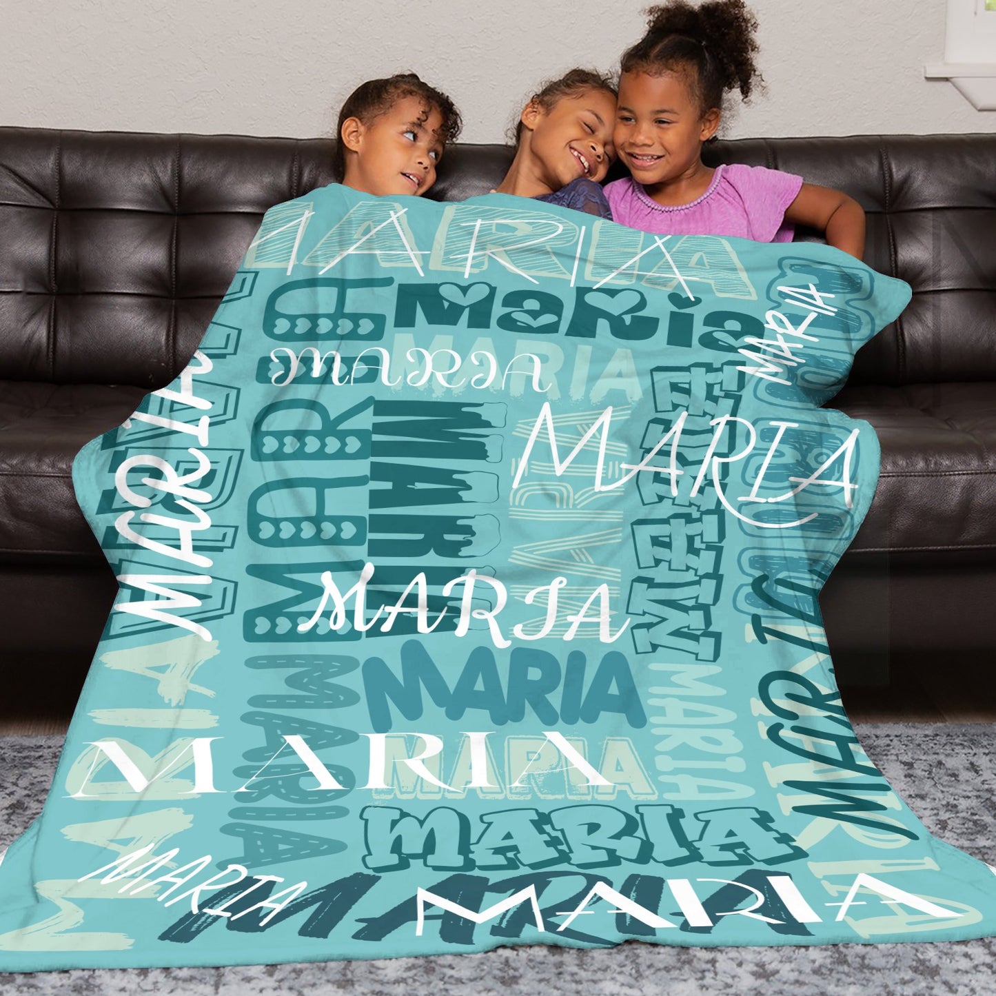 Blue Grey Flannel Blanket Name Blanket Personalized Blanket for Adult Kids Flannel Customize Throw Blanket Custom
