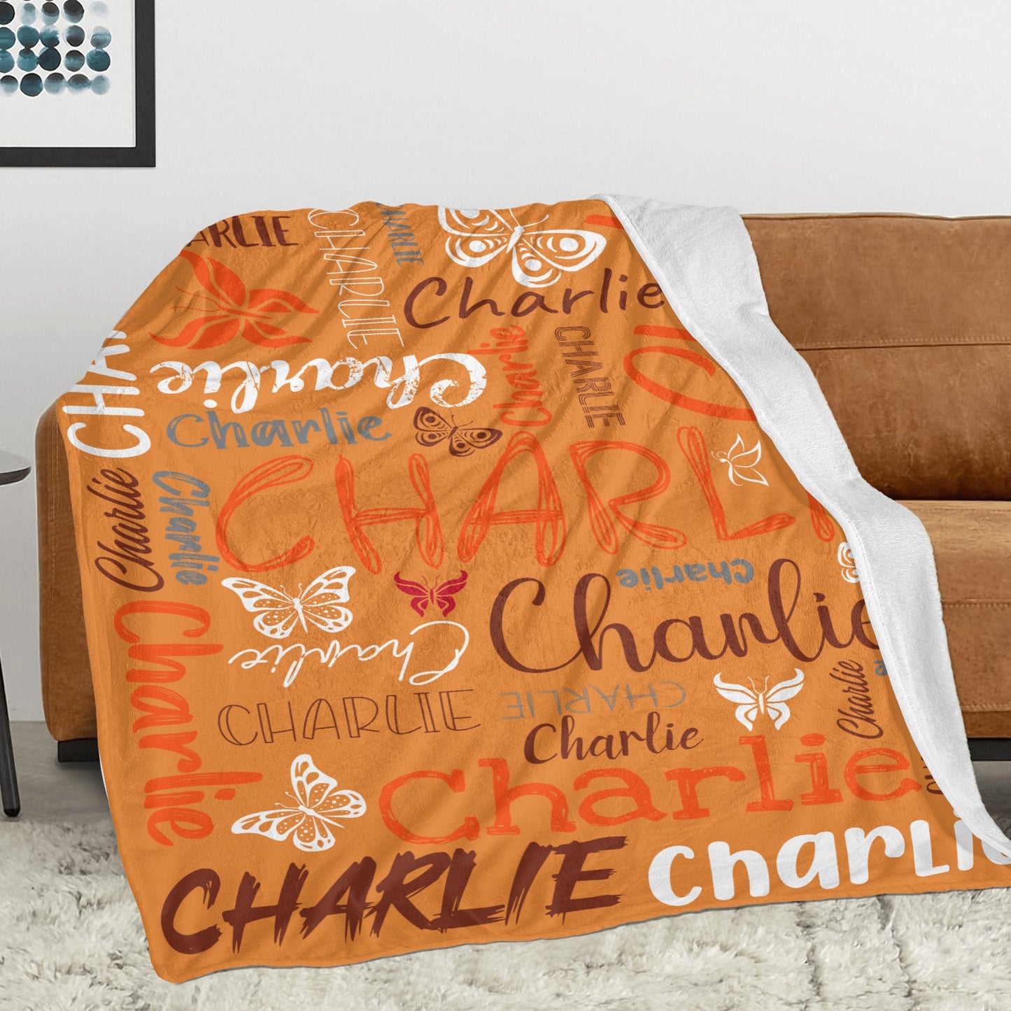 Orange Flannel Blanket Custom Name Blanket Gift for Men Women