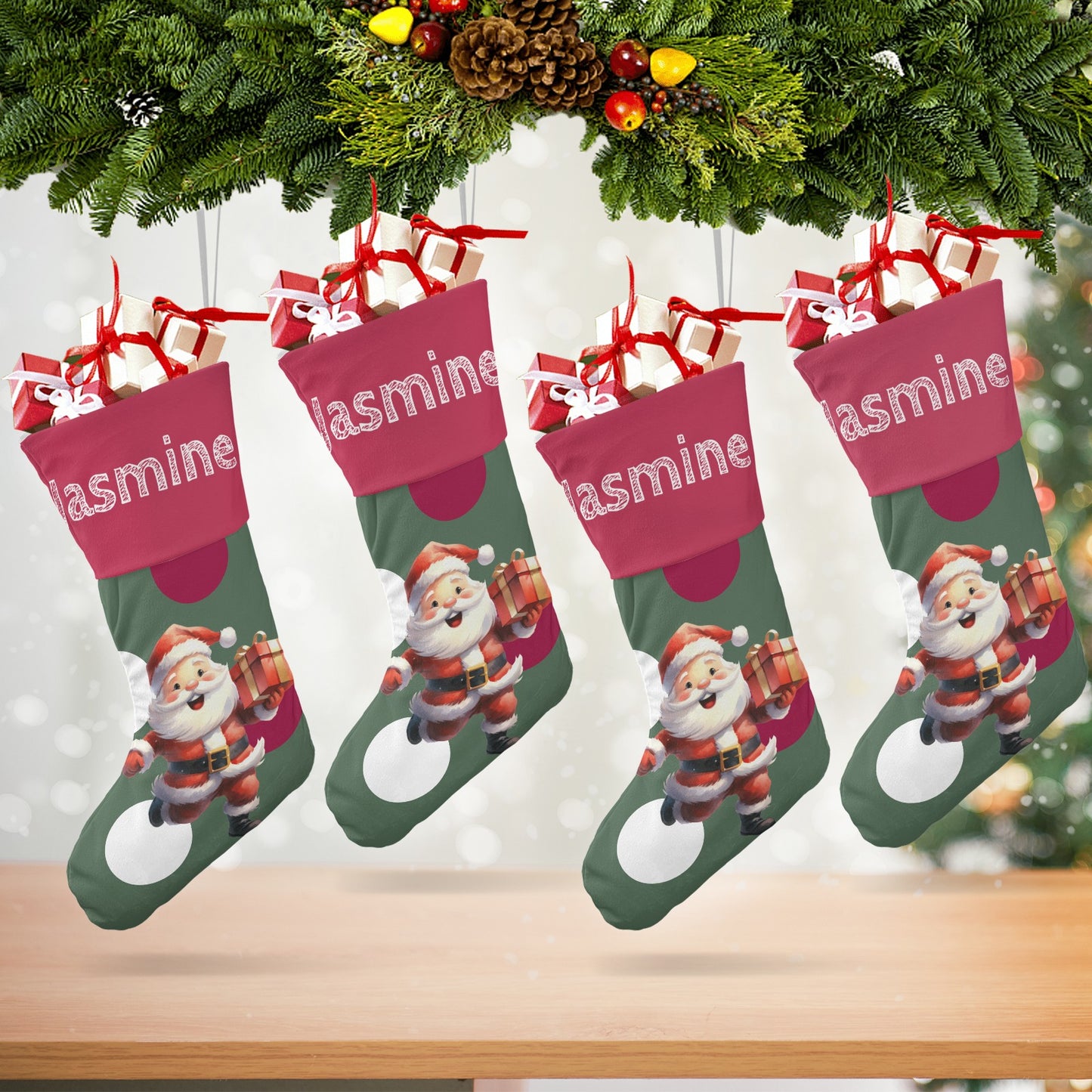 Tie Bow Santa Christmas Stocking Custom Name Santa Socks Gift