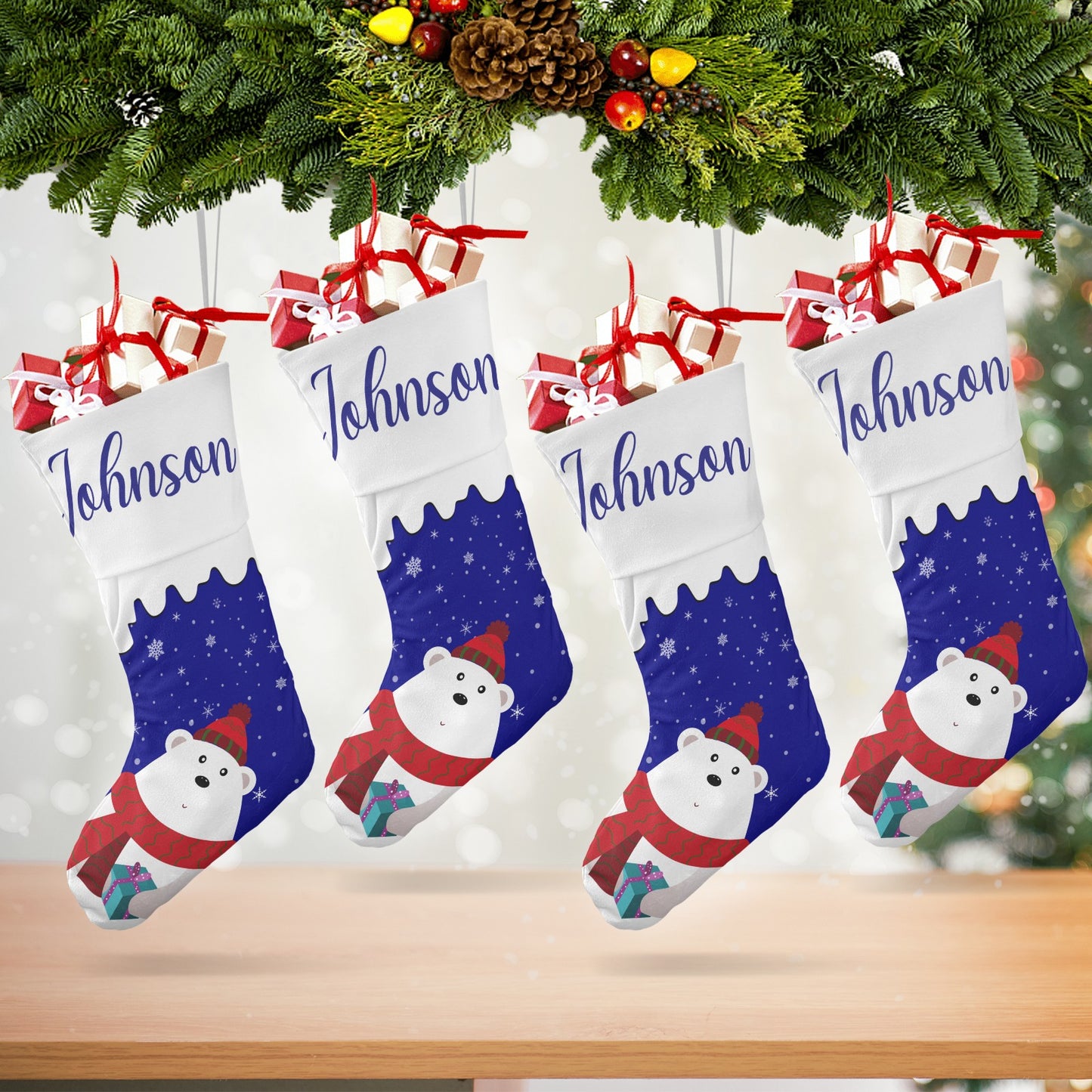 Christmas Bear Christmas Stocking Custom Name Christmas Socks Gift
