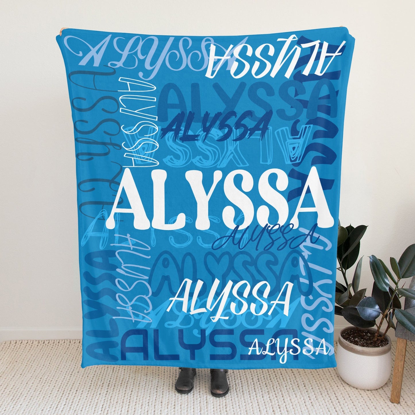 Blue Flannel Blanket Name Blanket Personalized Blanket for Adult Kids Flannel Customize Throw Blanket Custom
